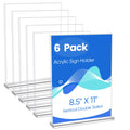 ZongXing acrylic sign holder 8.5 x 11 Paper Stand 6 Pack Clear Double Side T Shape Acrylic Table Signs for Displaying, Flyer Holder Paper Card Holder for Office Business Store Mall Restaurants