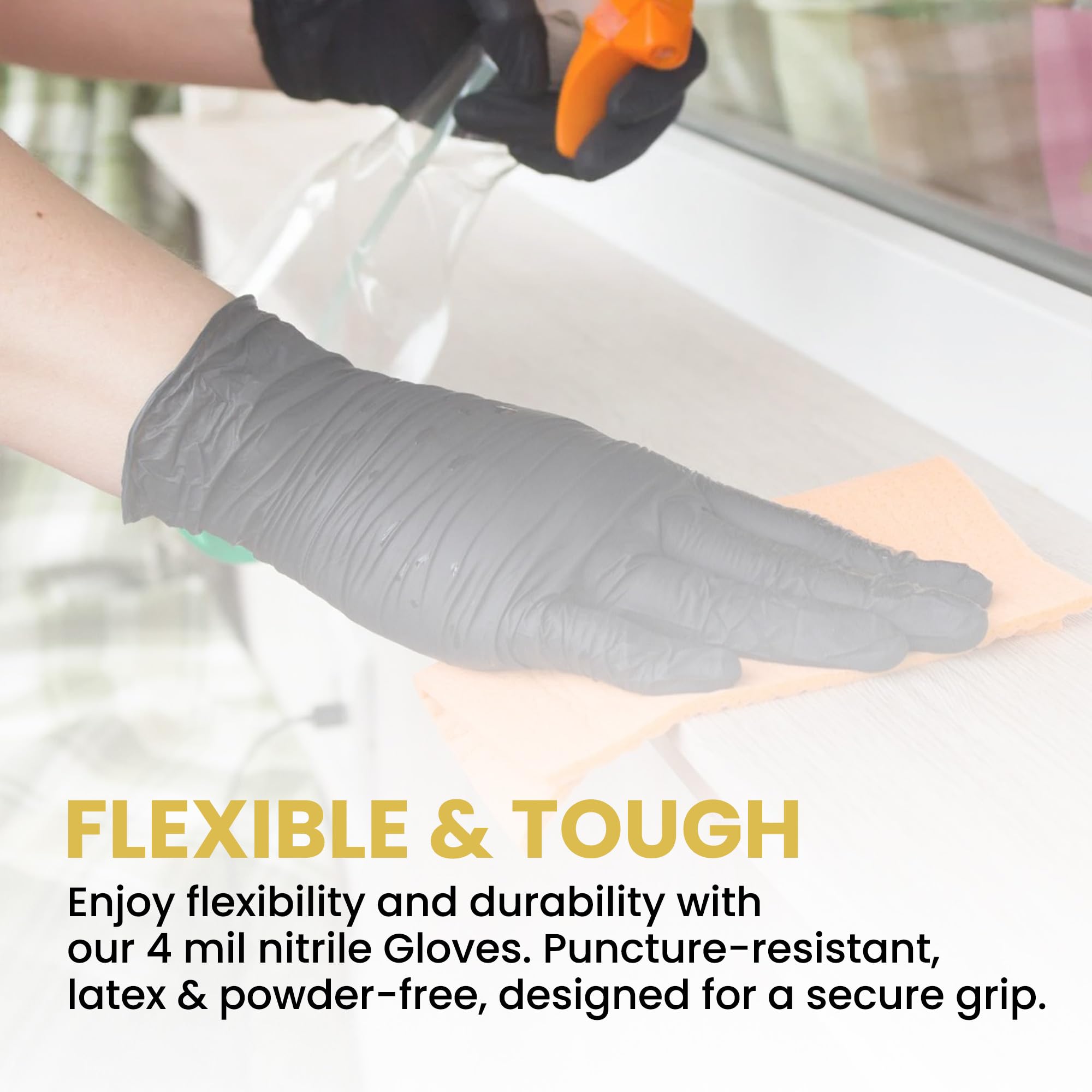 Black Disposable Nitrile Gloves, Small, Heavy Duty, Powder-Free, Industrial Grade, 4 MIL Thickness, Texture, Ronco Sentron4 (Small) 100 Gloves