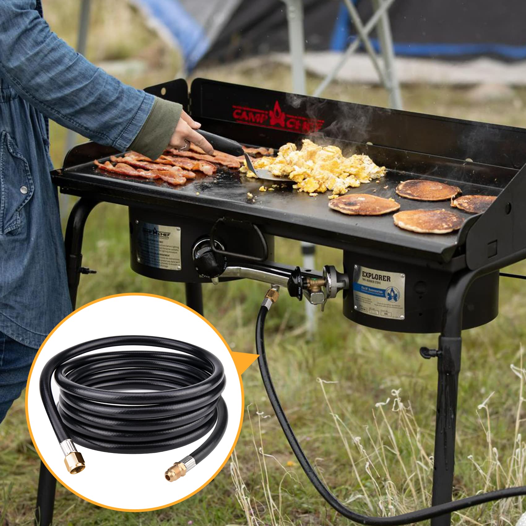 Onlyflame 12FT Propane Hose Extension - 3/8" Female Flare x 3/8" Male Flare - Flexible Gas Line for Camper, Heater, Grill, Fire Pit