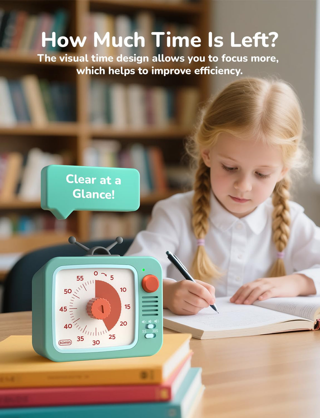 LIORQUE 60 Minute Visual Timer with Pause Function, Visual Timer for Kids and Adults, Time Management Countdown Timer for Classroom Cooking Meting, Non-Ticking Timer