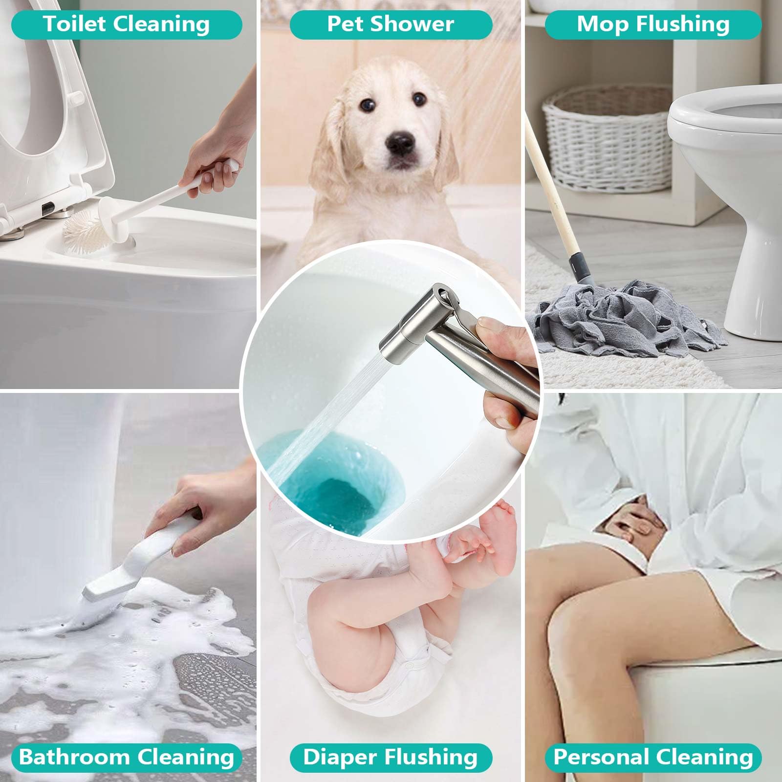 BARROCK Bidet Sprayer for Toilet, Handheld Jet Spray for Existing Toilets with Bidet Hose, Adjustable Water Pressure Muslim Shower, Cloth Diaper/Feminine Wash Sprayer (1, Brushed Nickel)