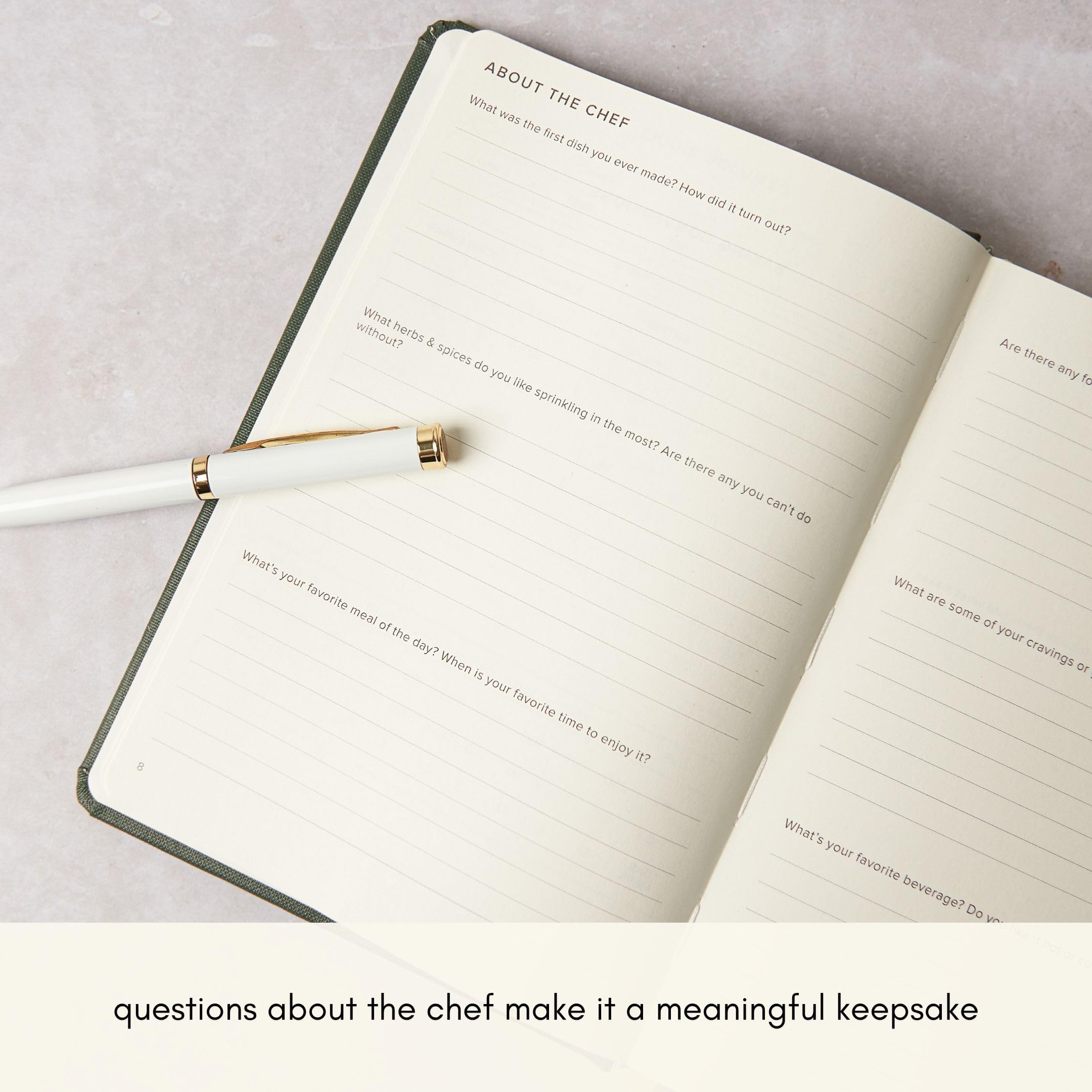 Kunitsa Co. Recipe Notebook - Keepsake Gift. Hardcover Blank Recipe Book to Write in Your Own Recipes, with Journaling Prompts about the Chef. 100 recipes (Dark Pine)