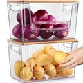 Pantry Organizers Storage Heavy-duty Ultrathick, THASOK 2 Set Kitchen Cupboard Organizers Upgraded Fence design, Stackable Baskets Storage with Bamboo Top for Onion,Potato,Fruits,Produce,Vegetable