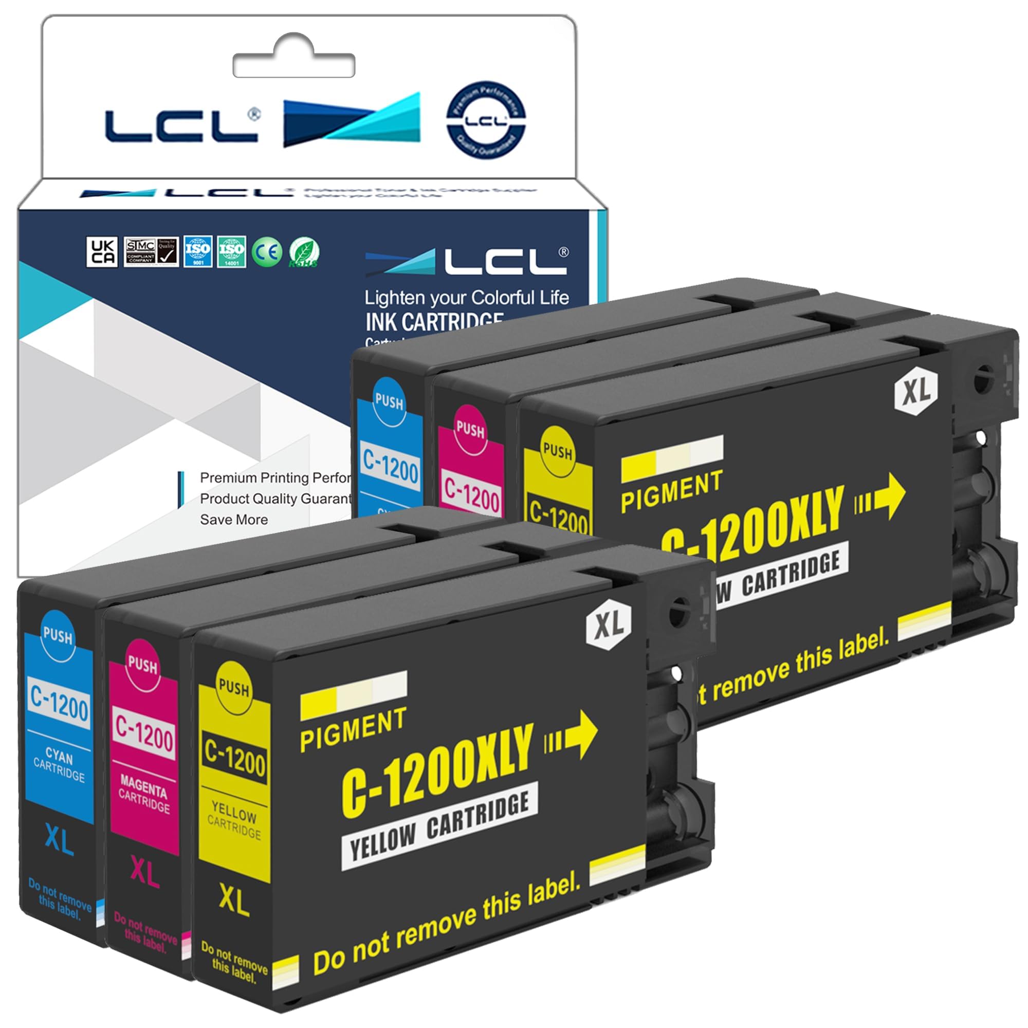 LCL Compatible Ink Cartridge for Canon PGI-1200 PGI-1200XL PGI-1200XLC PGI-1200XLM PGI-1200XLY (6-Pack 2Cyan 2Magenta 2Yellow) Pigment for Canon Maxify MB2720 MB2350 MB2320 MB2120 MB2050 MB2020
