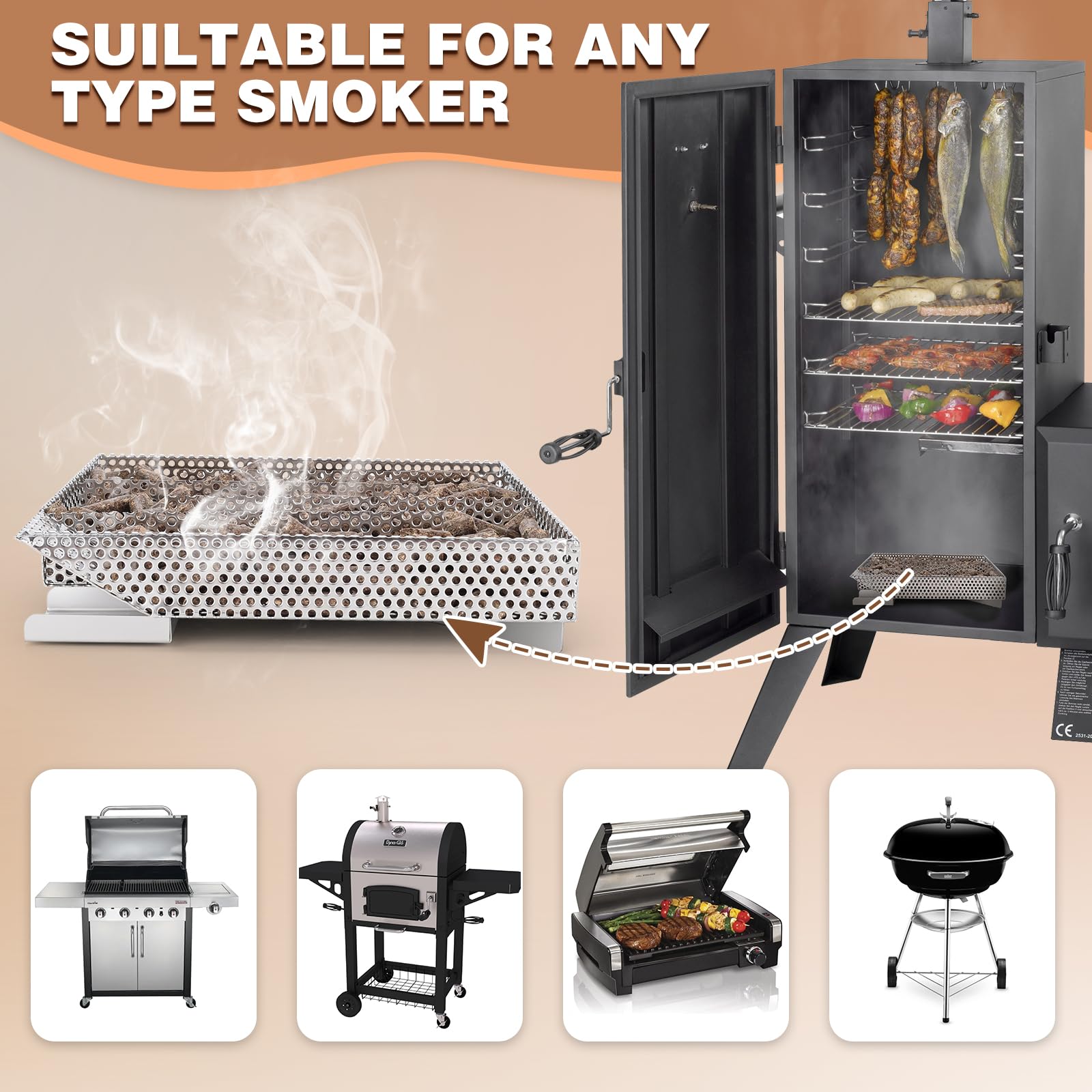 WADEO Newly Upgraded Pellet Smoker, Cold Smoke Generator for BBQ Grill Hot or Cold Smoking, Ideal for Smoking Meat, Fish, Cheese, Square