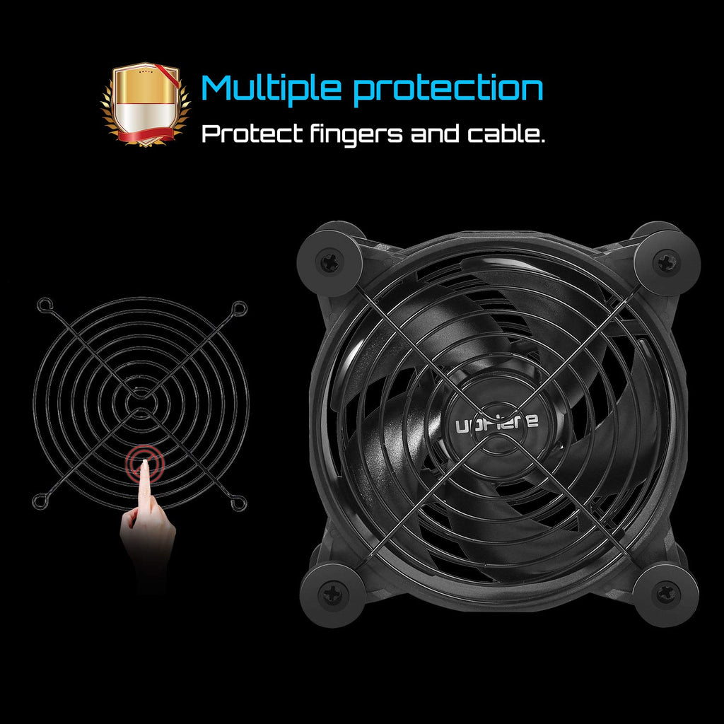 upHere USB Computer Fan Black,Dual 120mm Fan,3 Adjustable Speeds Silent Fan for Computer Cases Computer Cabinet PlayStation Xbox Cooling,U1204