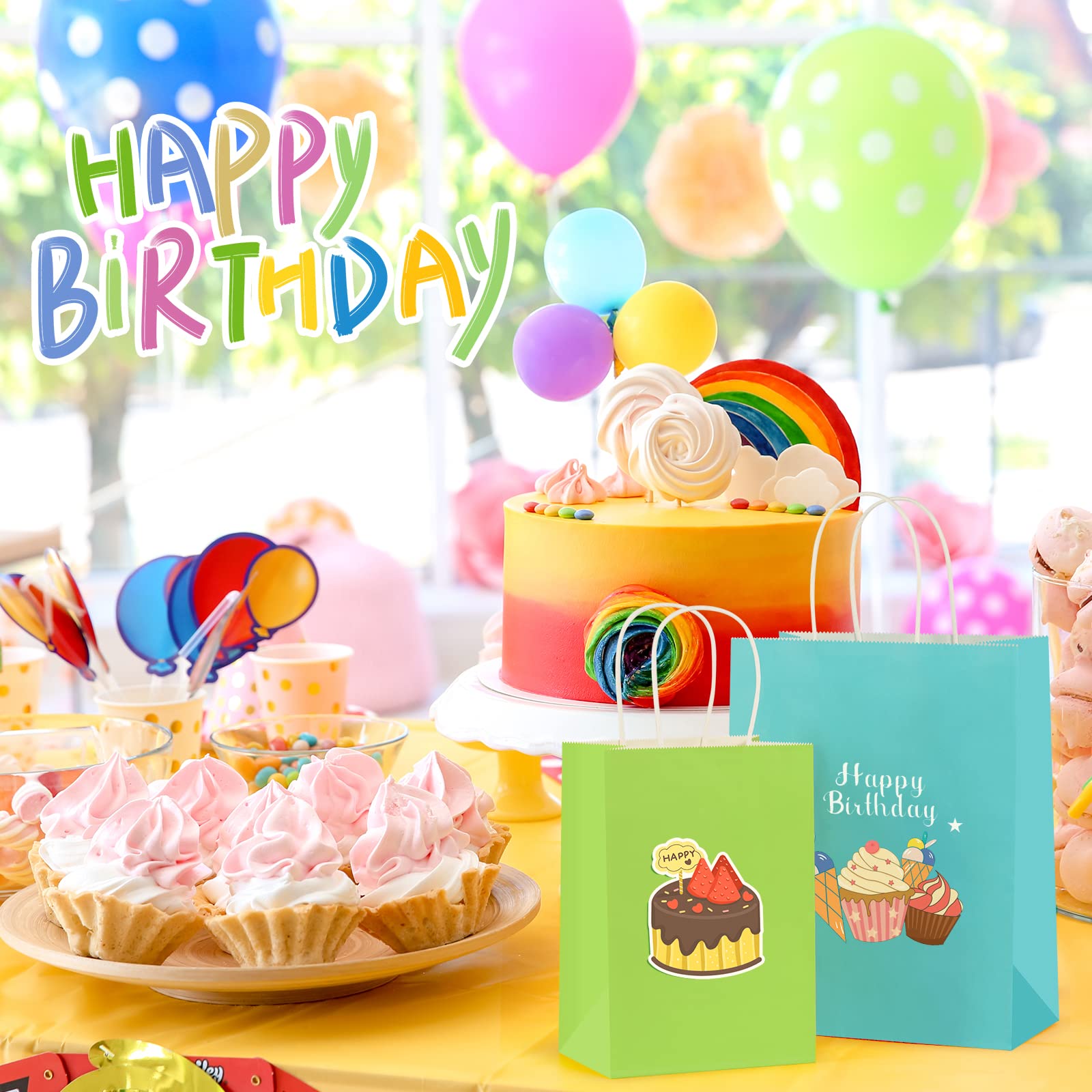 BagDream Medium Party Favor Paper Gift Bags with Handles 24PCS 8x4.25x10.5 6 Assorted Rainbow Colors Party Bags Kraft Paper Bags for Wedding Brithday Parties