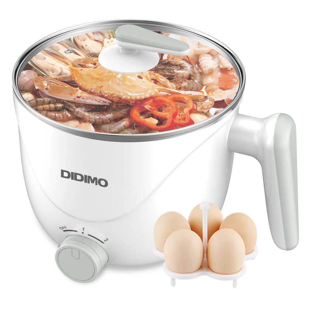 Hot Pot Electric, 1.5L Pink Portable Ramen Cooker with Over-Heating/Boil Dry Protection, Mini Hot Pot for Ramen, Egg, Pasta, Dumpling, Soup, Porridge, Oatmeal (White)
