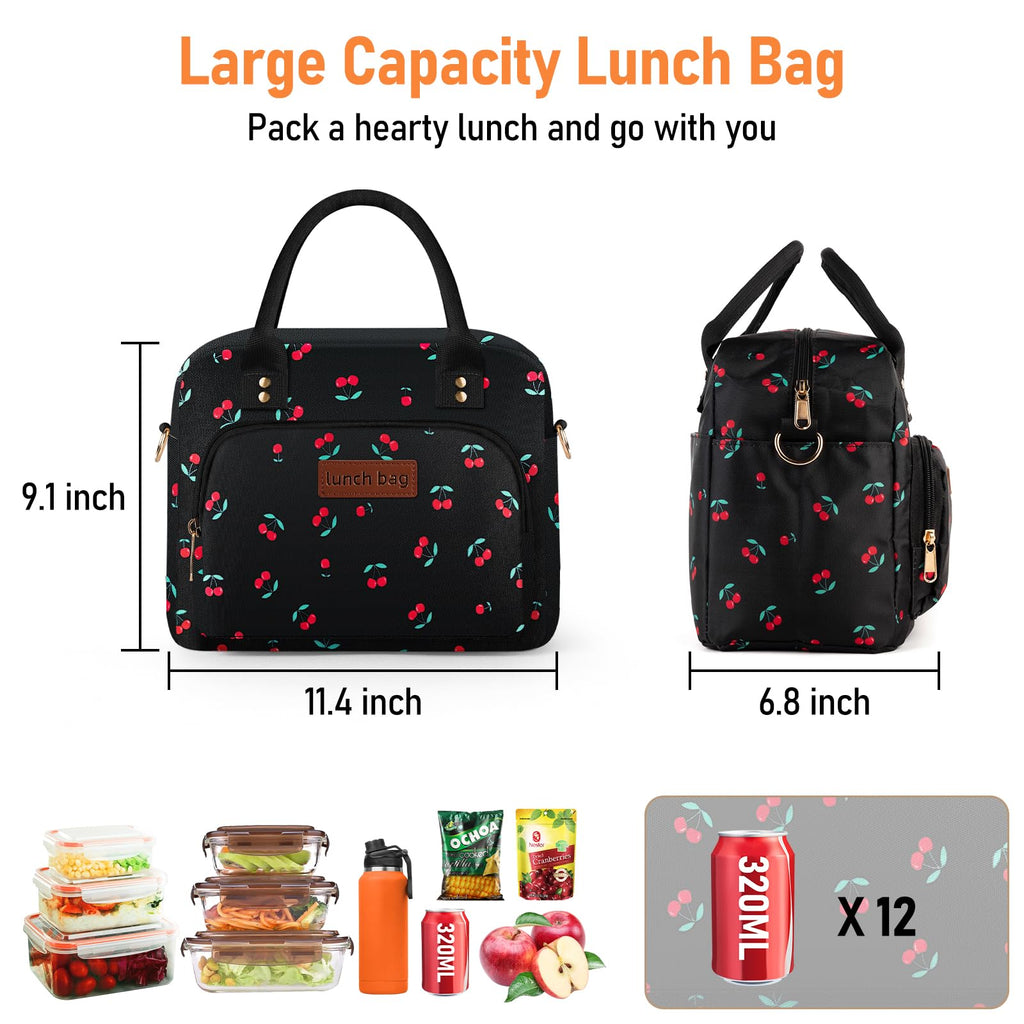 Lunch Bag Large Insulated Lunch Box for Women Men Adult Cute Lunchbox Cooler Bag Reusable Lunch Pail with Adjustable Shoulder Strap for Work Picnic Office Travel 11.4×6.8×9.1 inches 11.5L