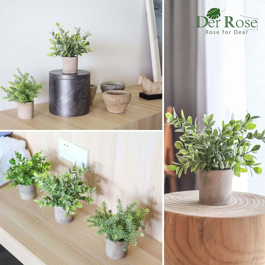 Der Rose 3 Pack Mini Potted Fake Plants Artificial Plastic Eucalyptus Plants for Home Office Desk Farmhouse Room Decor Indoor