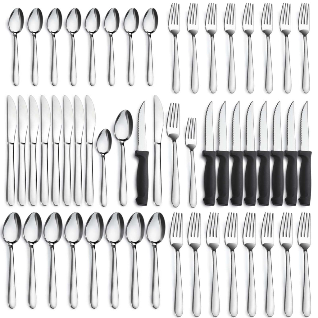 Pleafind 48-Pcs Silverware Set for 8, Flatware Set with Steak Knives, Stainless Steel Cutlery Set, Include Forks Spoons and Knives Set, Dishwasher Safe Utensil Sets for Home Restaurant