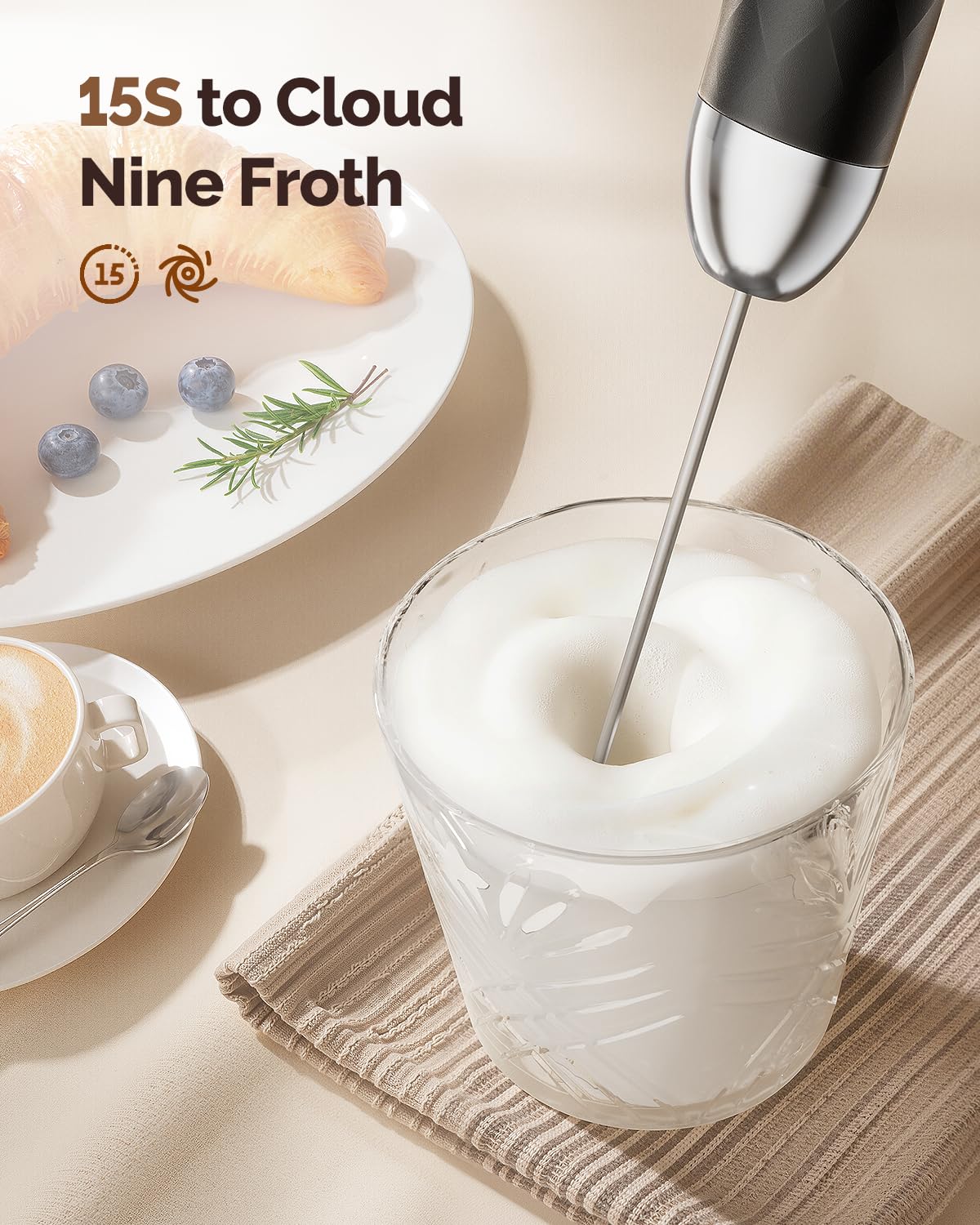 Maestri House Milk Frother with Stepless Speed Control, Handheld Coffee Frother with Detachable Whisks and Stainless Steel Stand, Drink Mixer for Matcha, Latte, Cappuccino, LunaFro 2.0