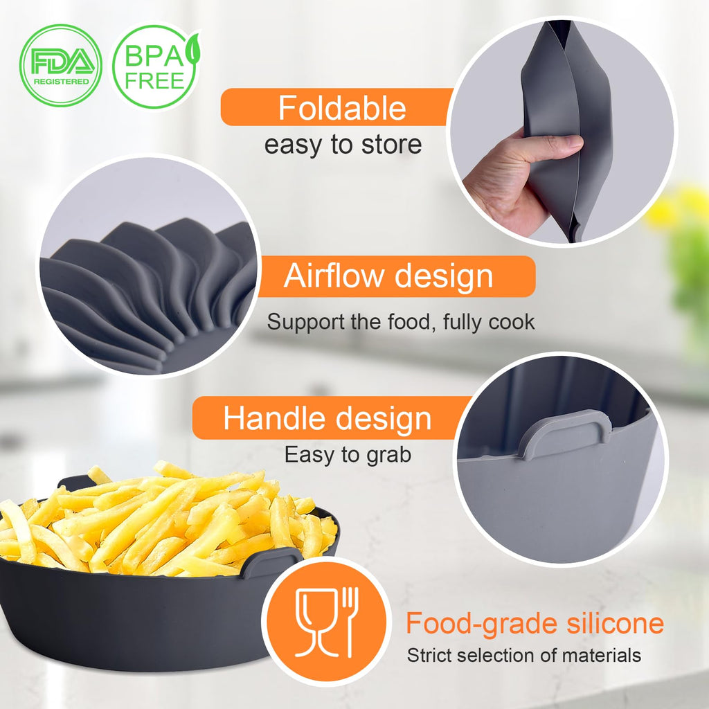 SIUDANGKA Silicone Air Fryer Liners Reusable for 1-2qt Air Fryers, 3 Pack Non-Stick Round Parchment Paper AirFryer Liner Compatible with Ninja Mini, Instant Vortex 2 QT, CHEFMAN Small, COSORI Small
