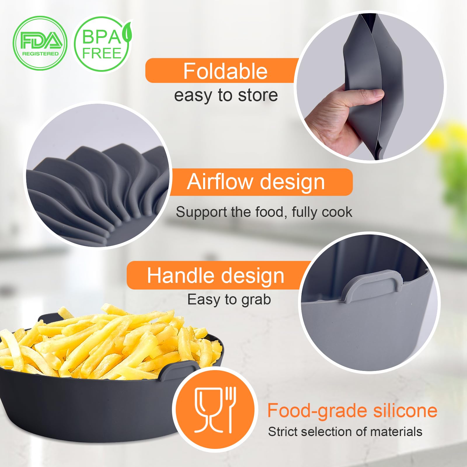SIUDANGKA Silicone Air Fryer Liners Reusable for 1-2qt Air Fryers, 3 Pack Non-Stick Round Parchment Paper AirFryer Liner Compatible with Ninja Mini, Instant Vortex 2 QT, CHEFMAN Small, COSORI Small