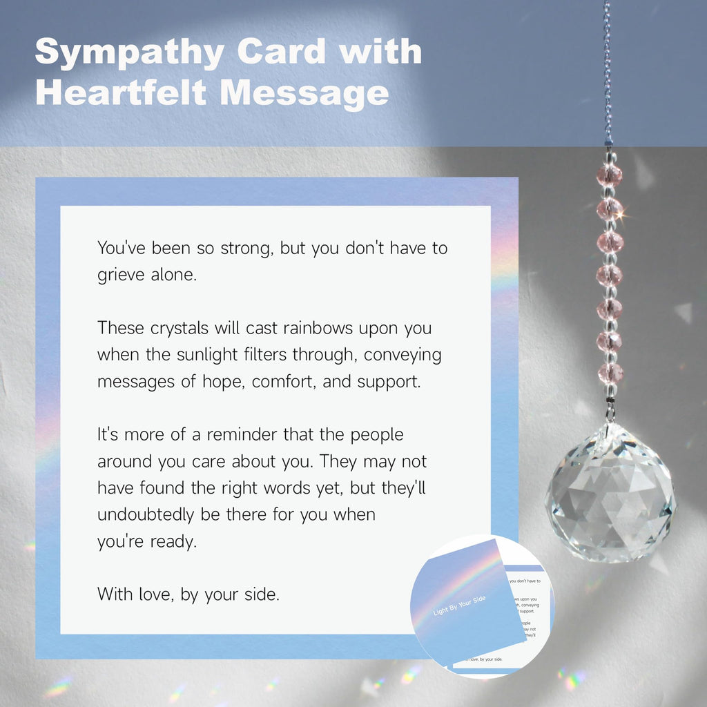 WOOWA Light by Your Side Sympathy Gifts for Loss of Loved One. Grief, Bereavement, Condolence, Sorry for Your Loss Gift. Crystal Rainbow Maker Suncatcher - Memory Rose
