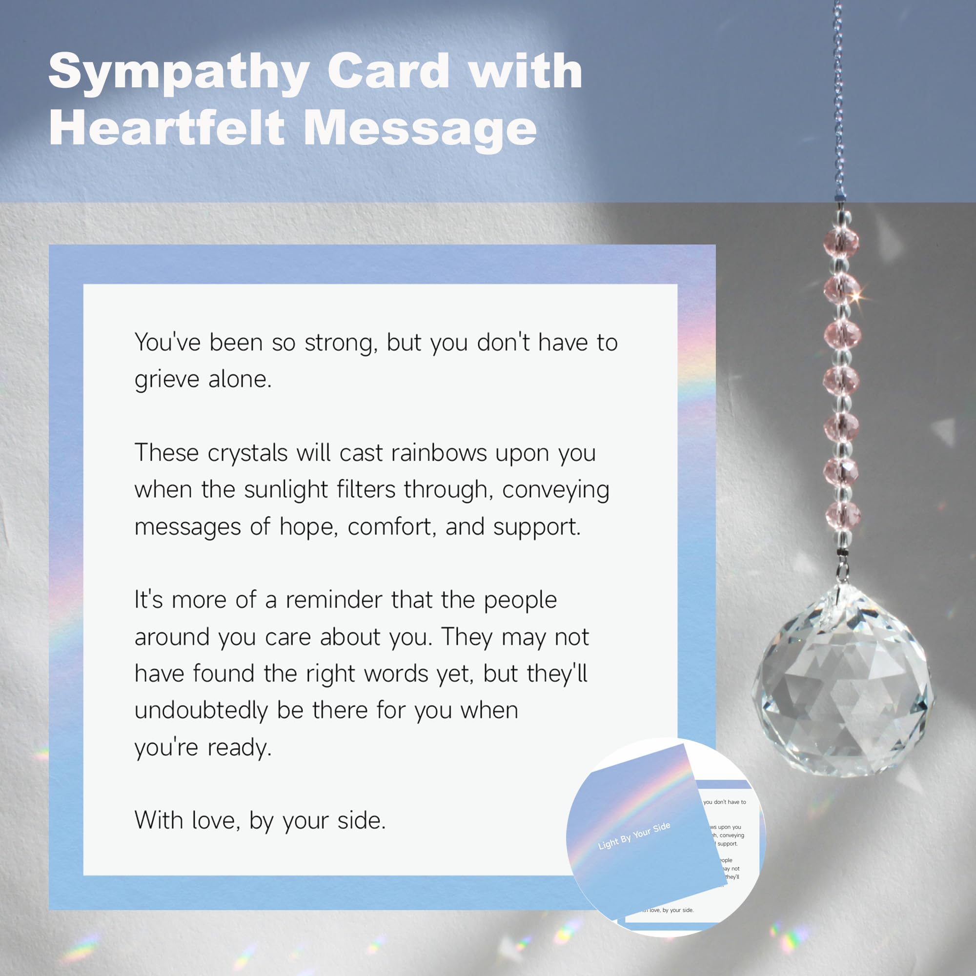 WOOWA Light by Your Side Sympathy Gifts for Loss of Loved One. Grief, Bereavement, Condolence, Sorry for Your Loss Gift. Crystal Rainbow Maker Suncatcher - Memory Rose