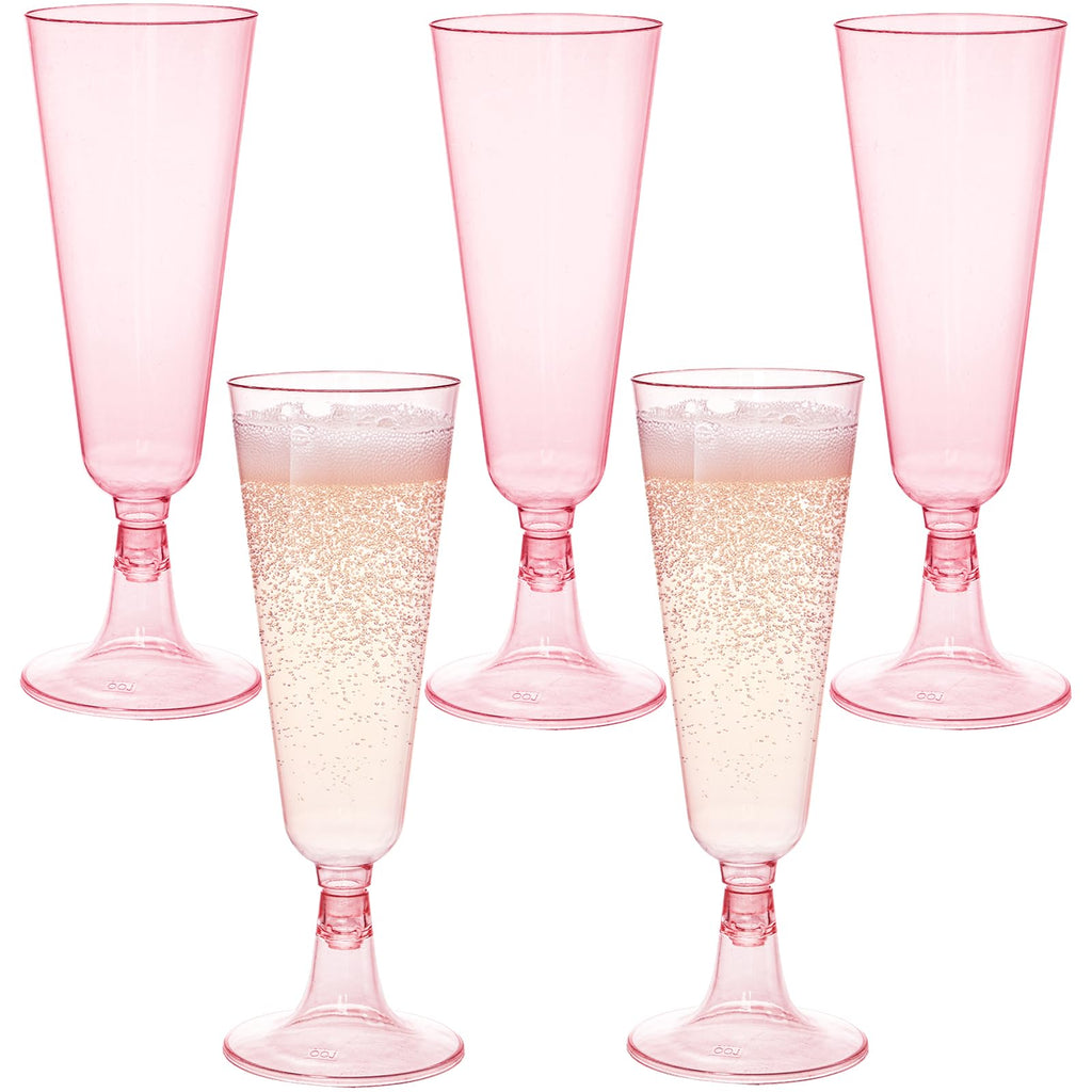 Hedume 70 Pack Pink Champagne Flutes, 5oz Disposable Plastic Wine Glasses, 2-Piece Disposable Champagne Glasses for Celebration, Wedding, Party, Valentine's Day, Mother's Day