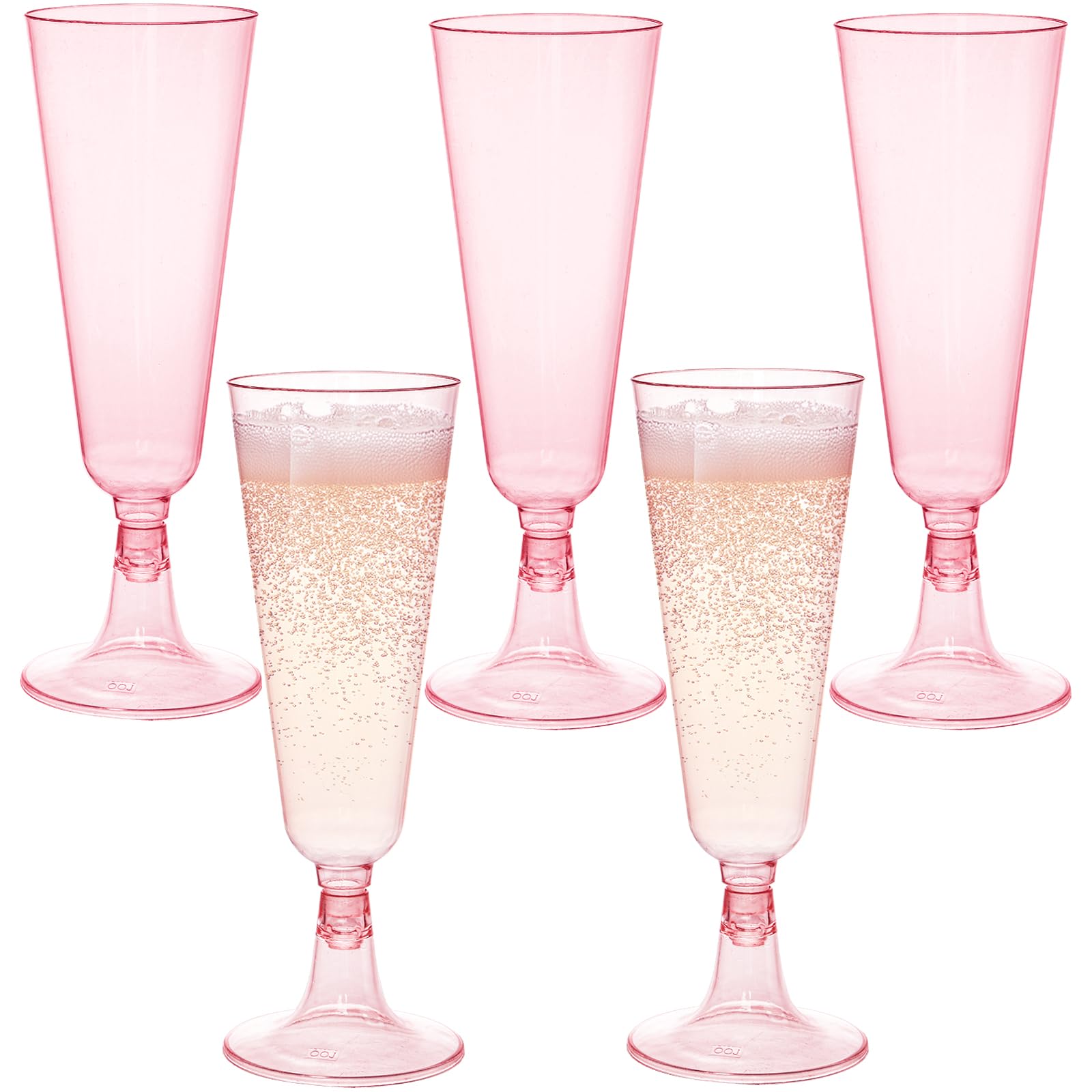 Hedume 70 Pack Pink Champagne Flutes, 5oz Disposable Plastic Wine Glasses, 2-Piece Disposable Champagne Glasses for Celebration, Wedding, Party, Valentine's Day, Mother's Day