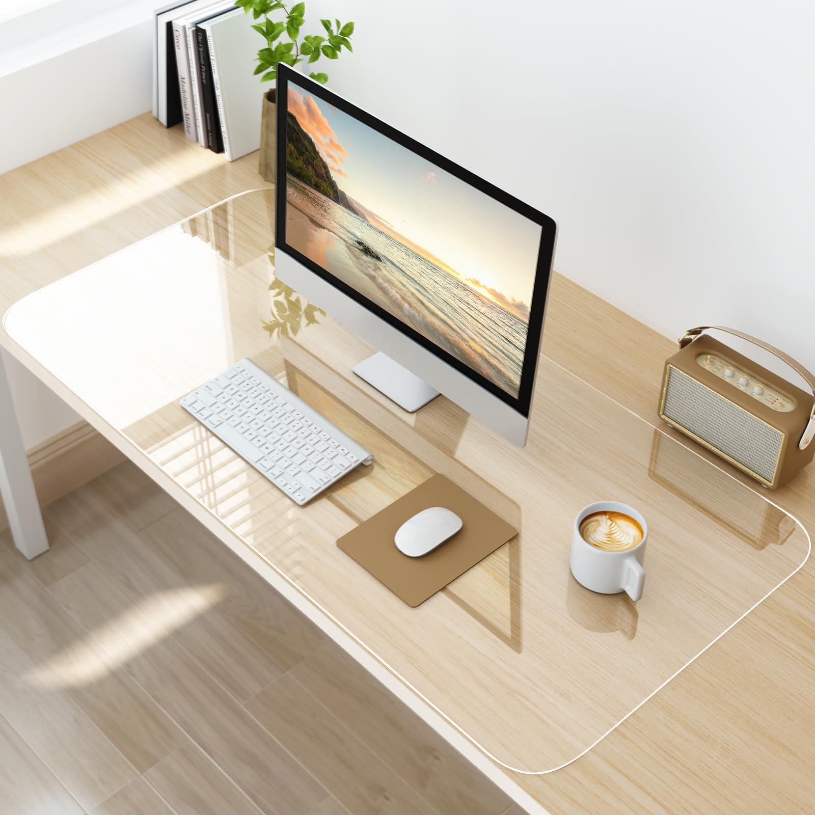 NATRKE Clear Desk Mat Pad, 35.4"x15.7" Large Transparent Computer Desk Mat Plastic Desktop Protector, PVC Writing Pad with Round Edge, Waterproof Wipeable Non-Slip Table Protector for Home Office