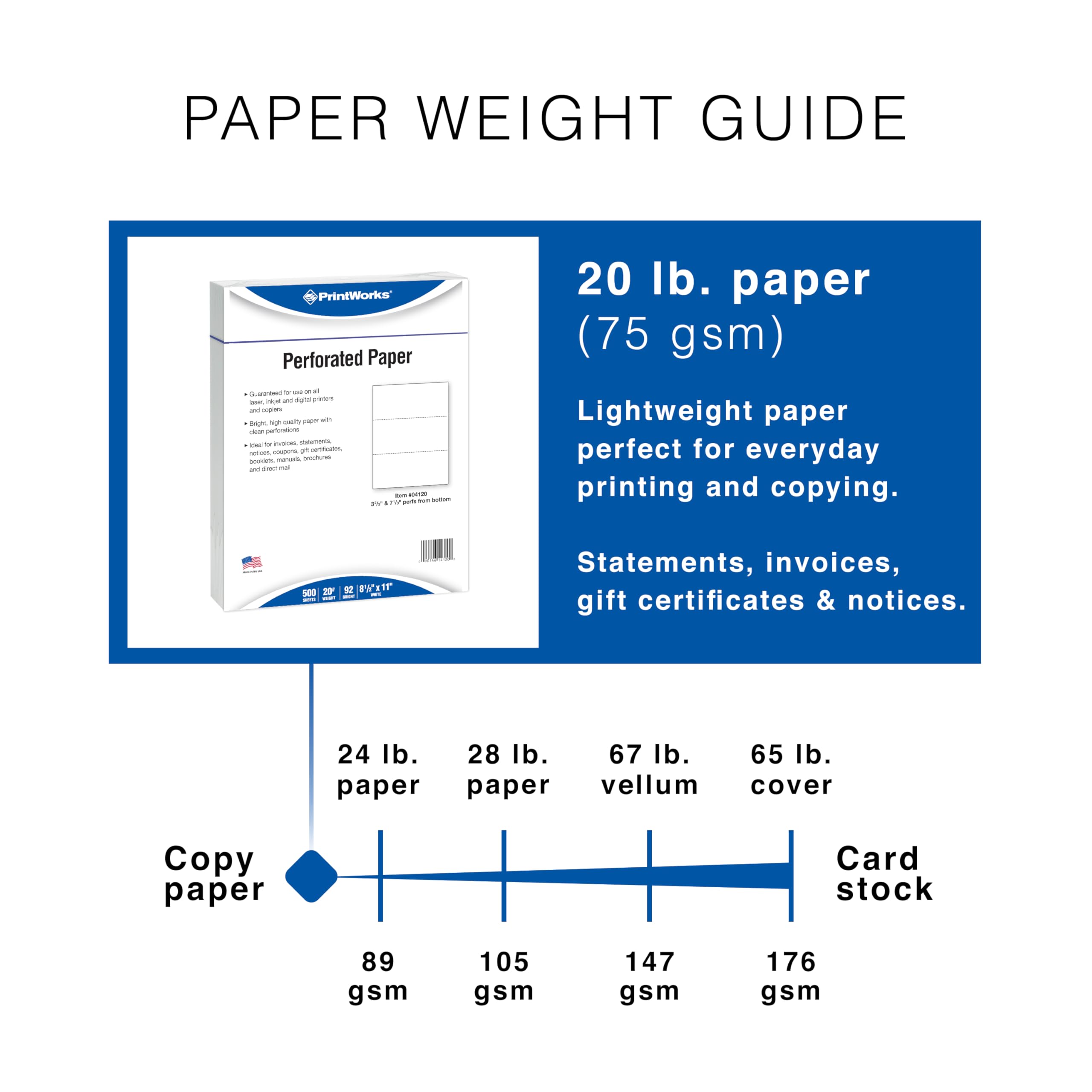 Printworks Professional Perforated Paper, 3.66 Inches, 7.33 Inches, 20lb, Letter Size (8.5 x 11), White, 500 Sheets (04120)