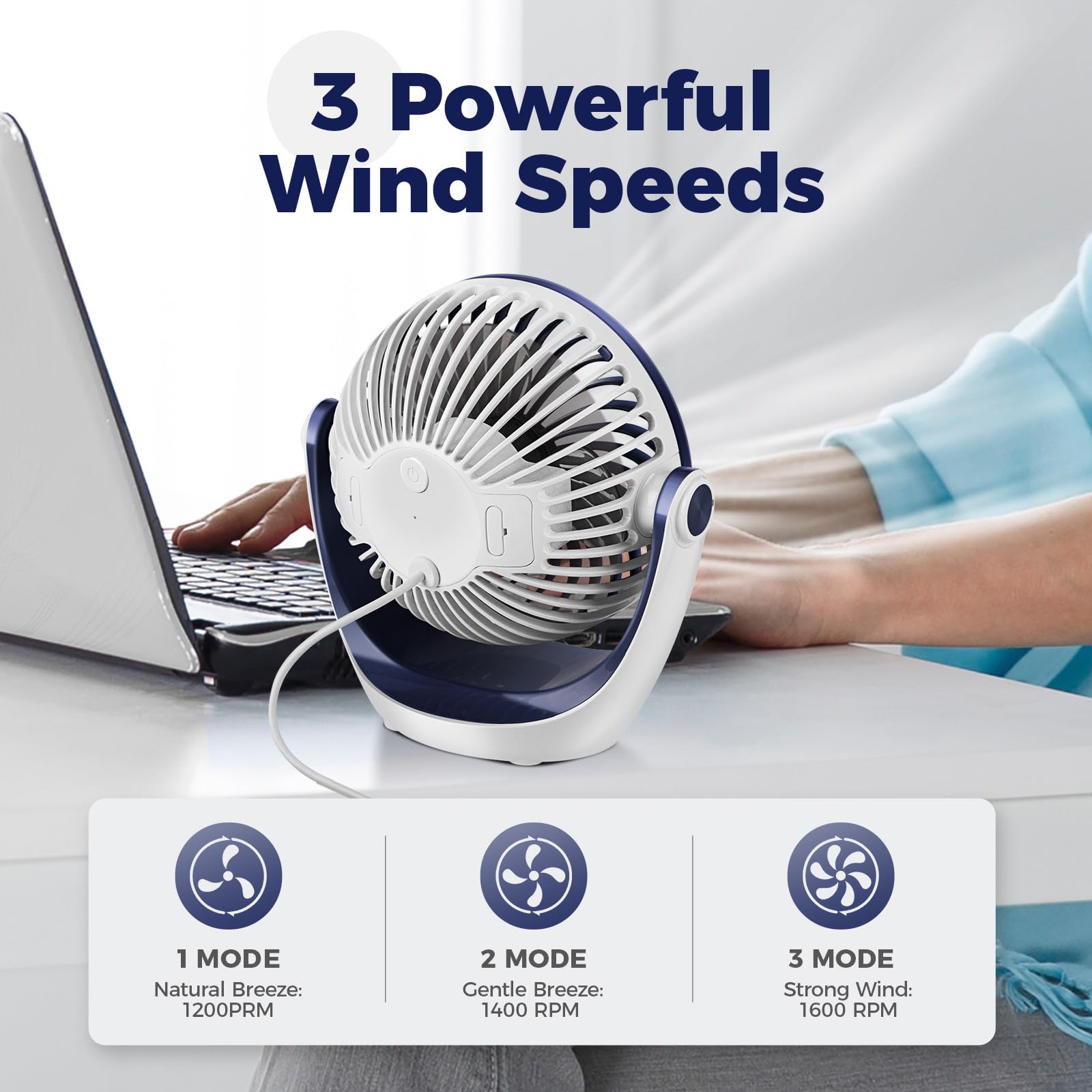 OCOOPA Small USB Desk Fan Table Fan 5'' with Strong Airflow & Quiet Operation, Portable Cooling Mini Fan 3 Speed, 360°Rotatable Head for Home Office Bedroom Desktop