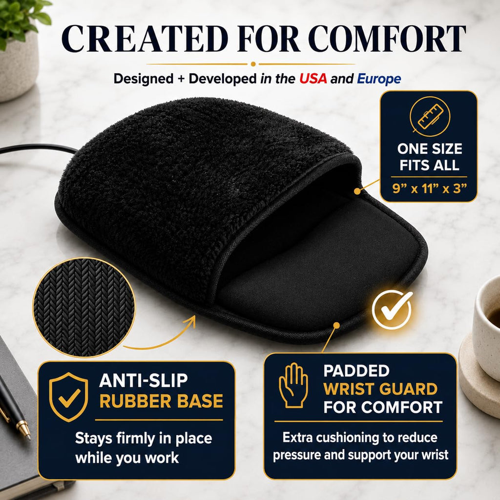 Heated Computer Mouse Pad Hand Warmer: USB Hand Warmers for Computer | Removable Heating Element | 3 Temperatures/Time Limits | Roomy, Hand-Warming Mouse Pad for Men and Women