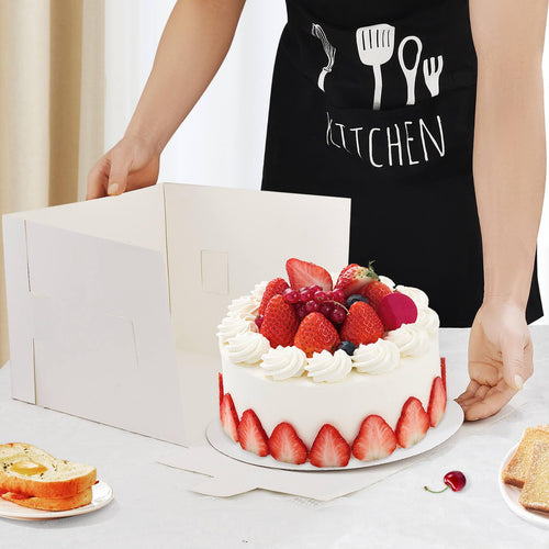 10 Pcs 12x12x10 10x10x8 Cake Boxes Set (5 Boxes & 5 Boards) with Windows Large in 2 Sizes Tall Bakery Boxes Disposable Carrier Take Out Container, Boxes in 2 Tier for Valentine's Day