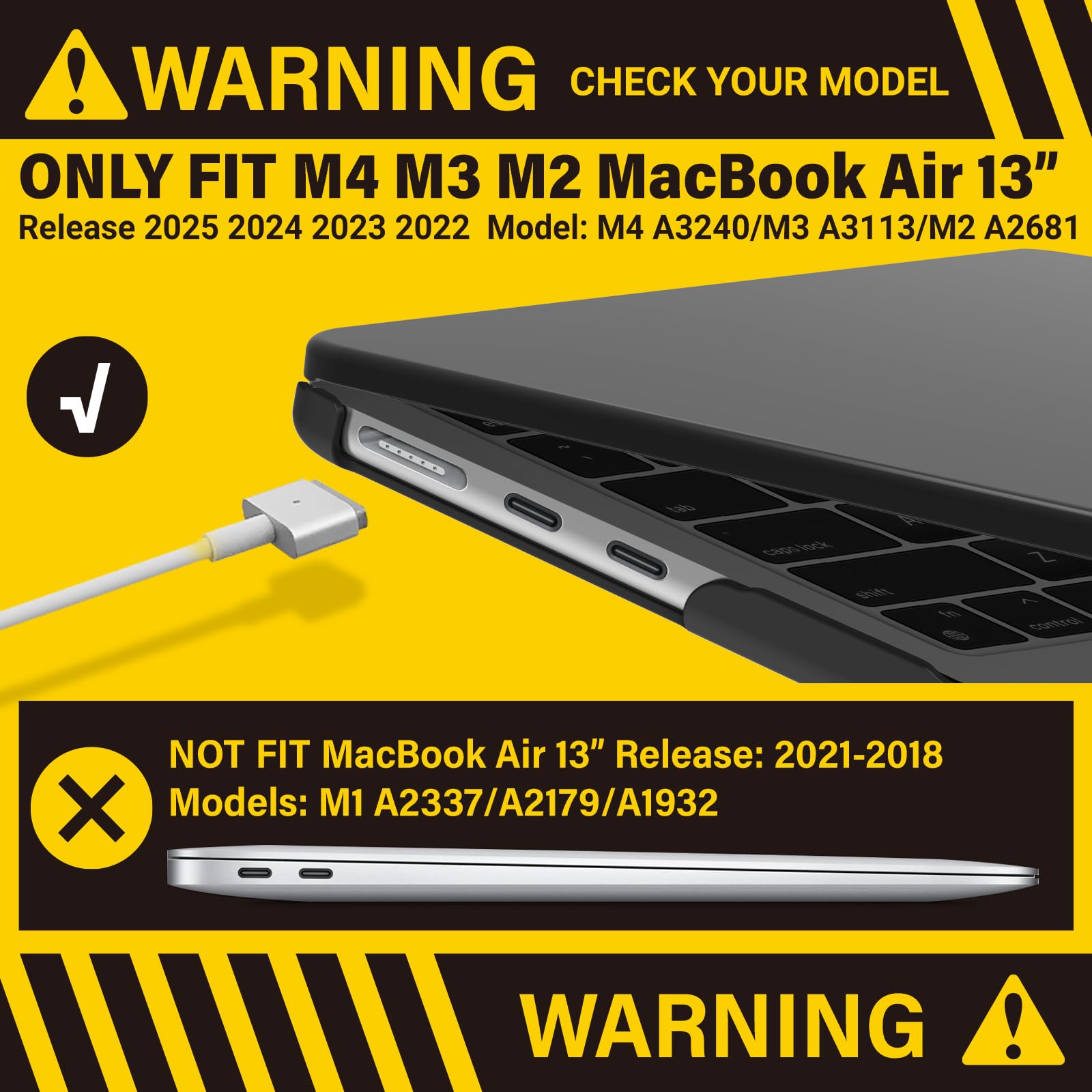 IBENZER Compatible with 2025 2024 2023 2022 MacBook Air 13 inch Case M4 A3240 M3 A3113 M2 A2681, Hardshell Case & Keyboard Cover for Mac Air 13.6 with Touch ID, Black, CA-AT13-KK-BK+1