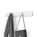 Umbra Flip Wall-Mounted Coat Rack with 5 Hooks – Modern, Space-Saving Storage for Hats, Jackets, Bags, Entryway, Mudroom, Closet, Bathroom, Bedroom – White/White