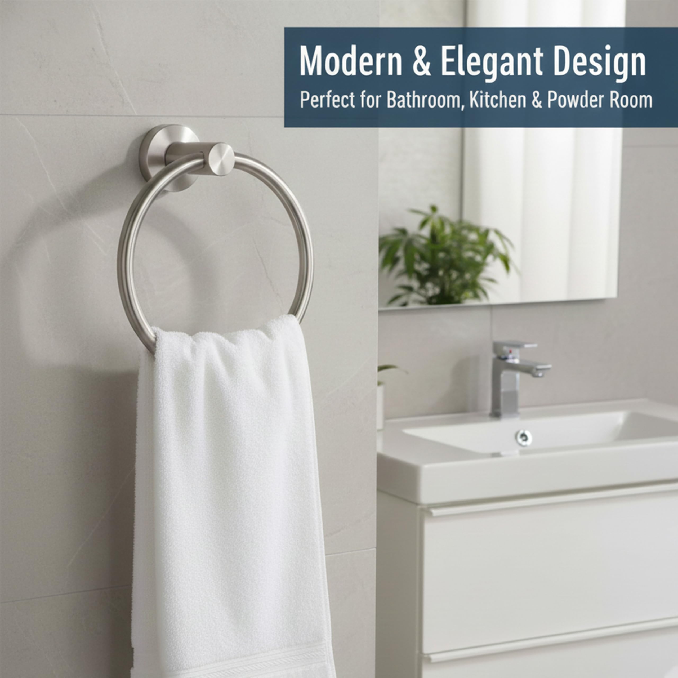 Towel Ring Brushed Nickel, Bath Hand Towel Ring Stainless Steel Round Towel Holder for Bathroom