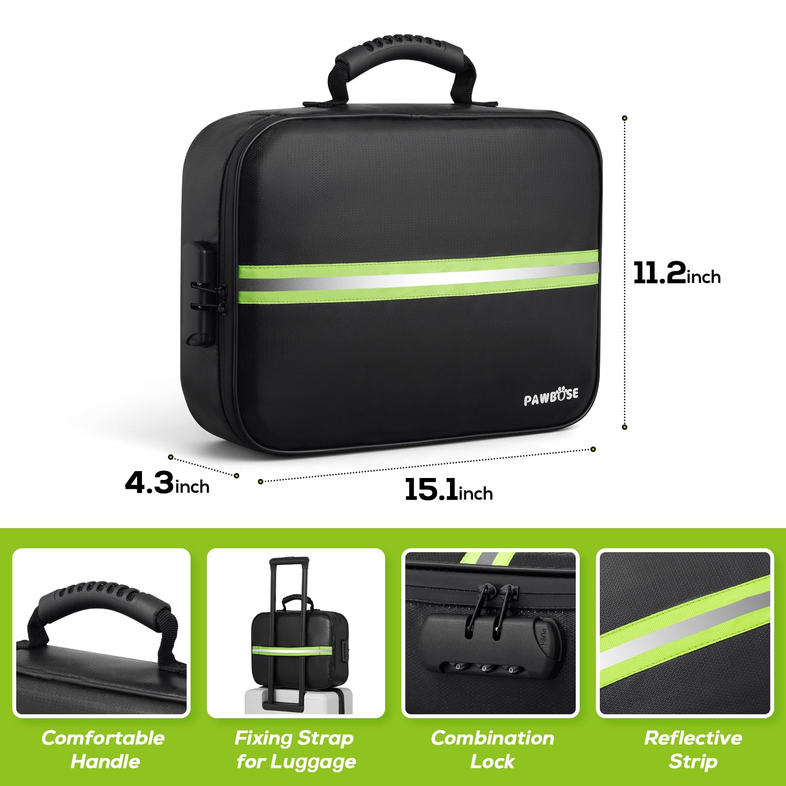 PAWBOSE Fireproof Document Bag with Lock, Upgraded Fireproof, Heat Insulated & Waterproof Box for Document,Portable Storage for Home and Travel, Suitable for Document and Laptop