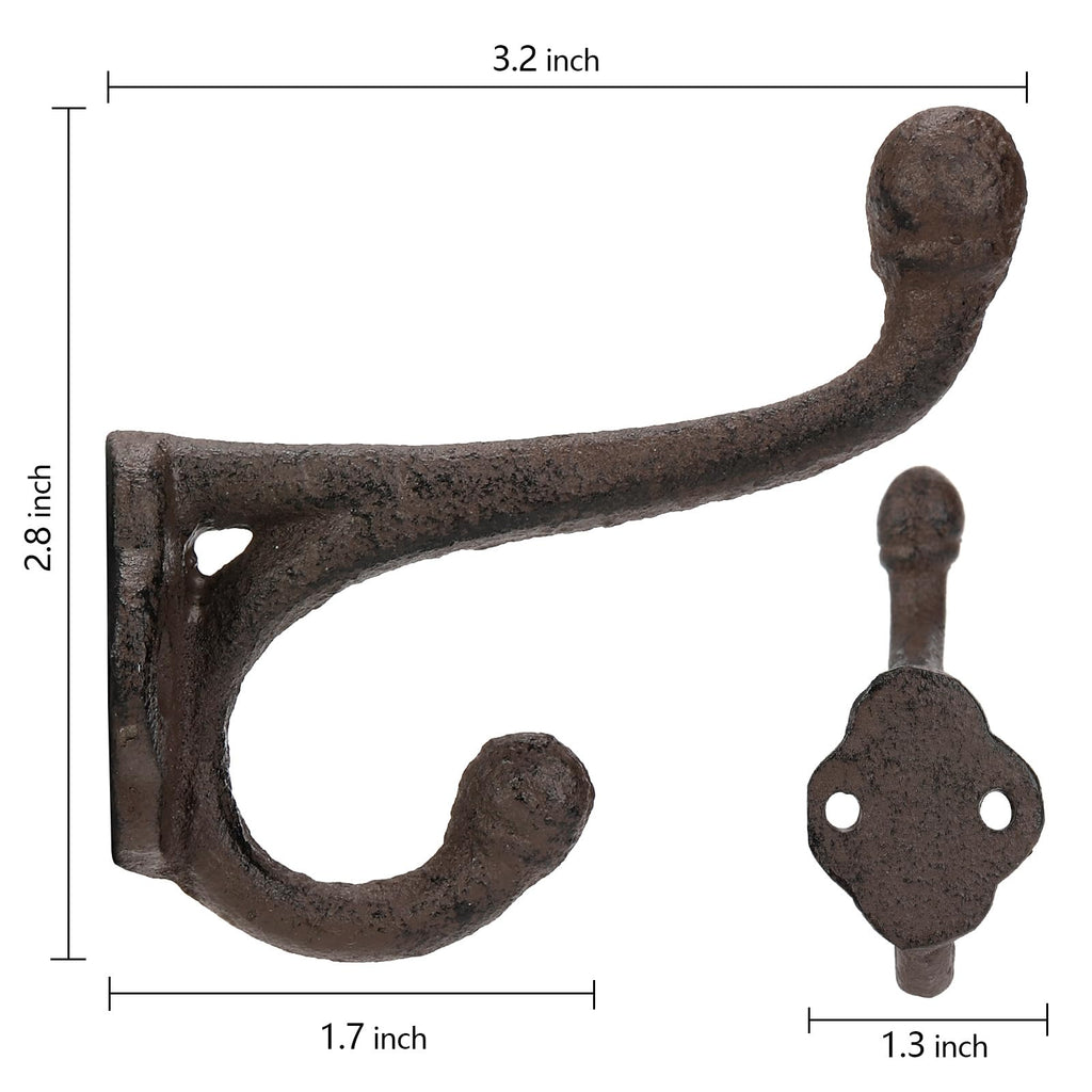 Peohud 10 Pack Cast Iron Coat Hooks, Rustic Wall Mounted Coat Hooks, Farmhouse Coat Hangers, Heavy Duty Cast Iron Hooks, Double Rustic Wall Hooks for Hanging Coats, Bags, Caps, Hats, Towels, Keys