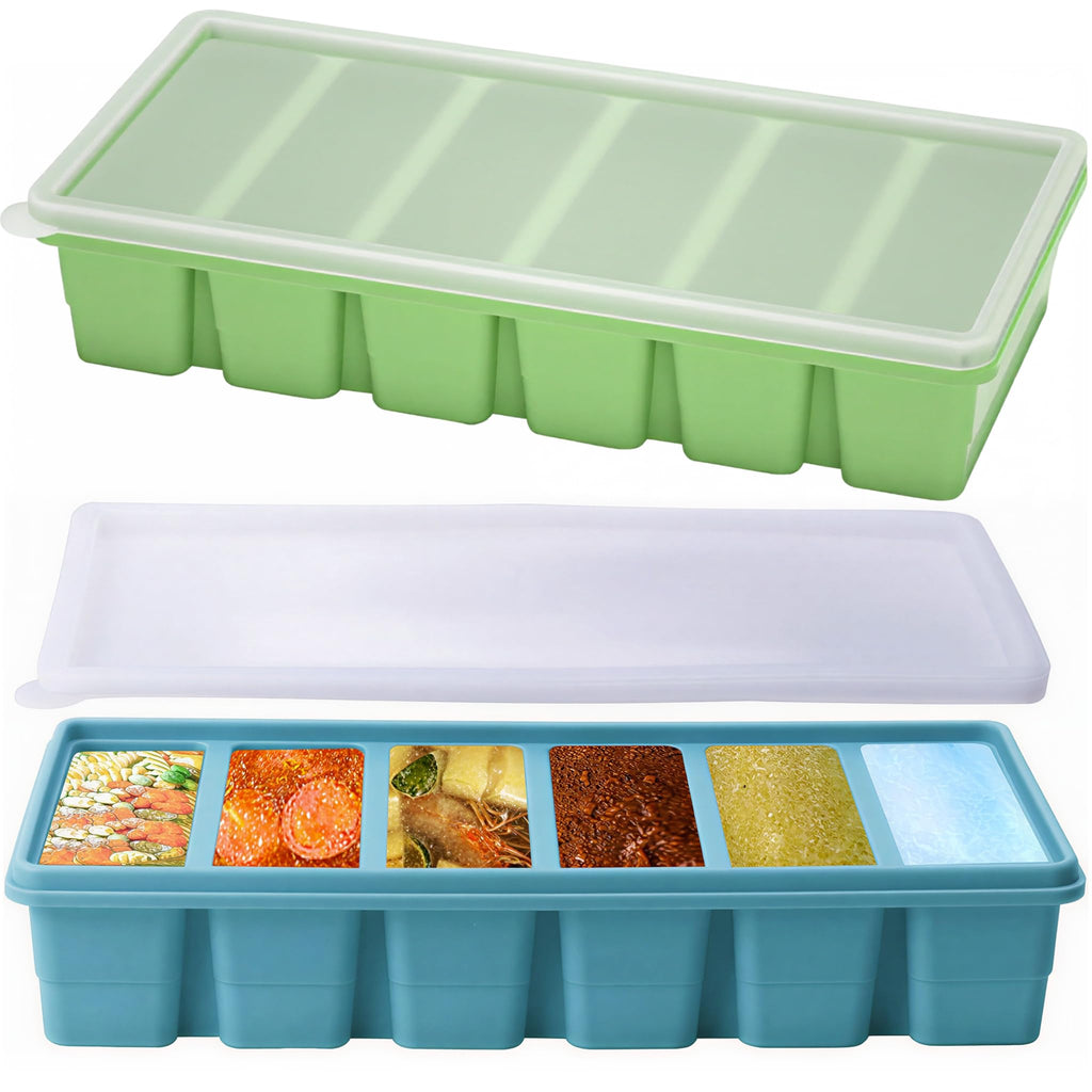 2 Pack Silicone Soup Freezer Containers with Lids, Soup Freezer Mold, Ice Trays for Freezer, Ice Cube Tray for Storing 100 ml Broth, Soup, Leftovers, Sauce, Makes 12 100ml Portions Cubes