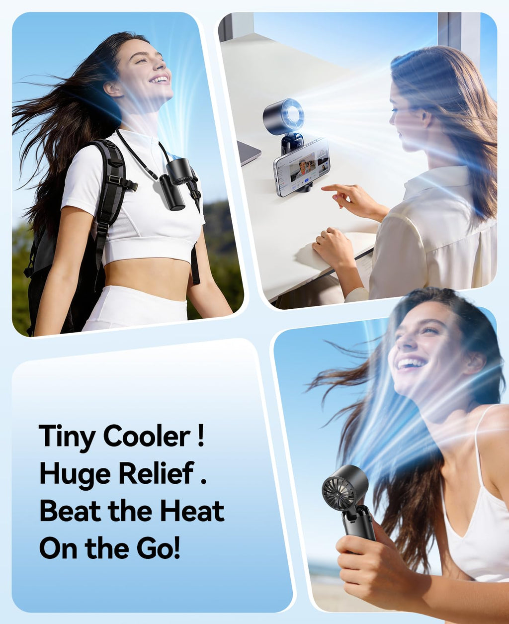 KIMMOO Portable Handheld Turbo Fan with Ice Cooler, Powerful 21000 RPM, Speed (1-199), Up to 14Hrs Cooling, Rechargeable Personal Fan (Black)