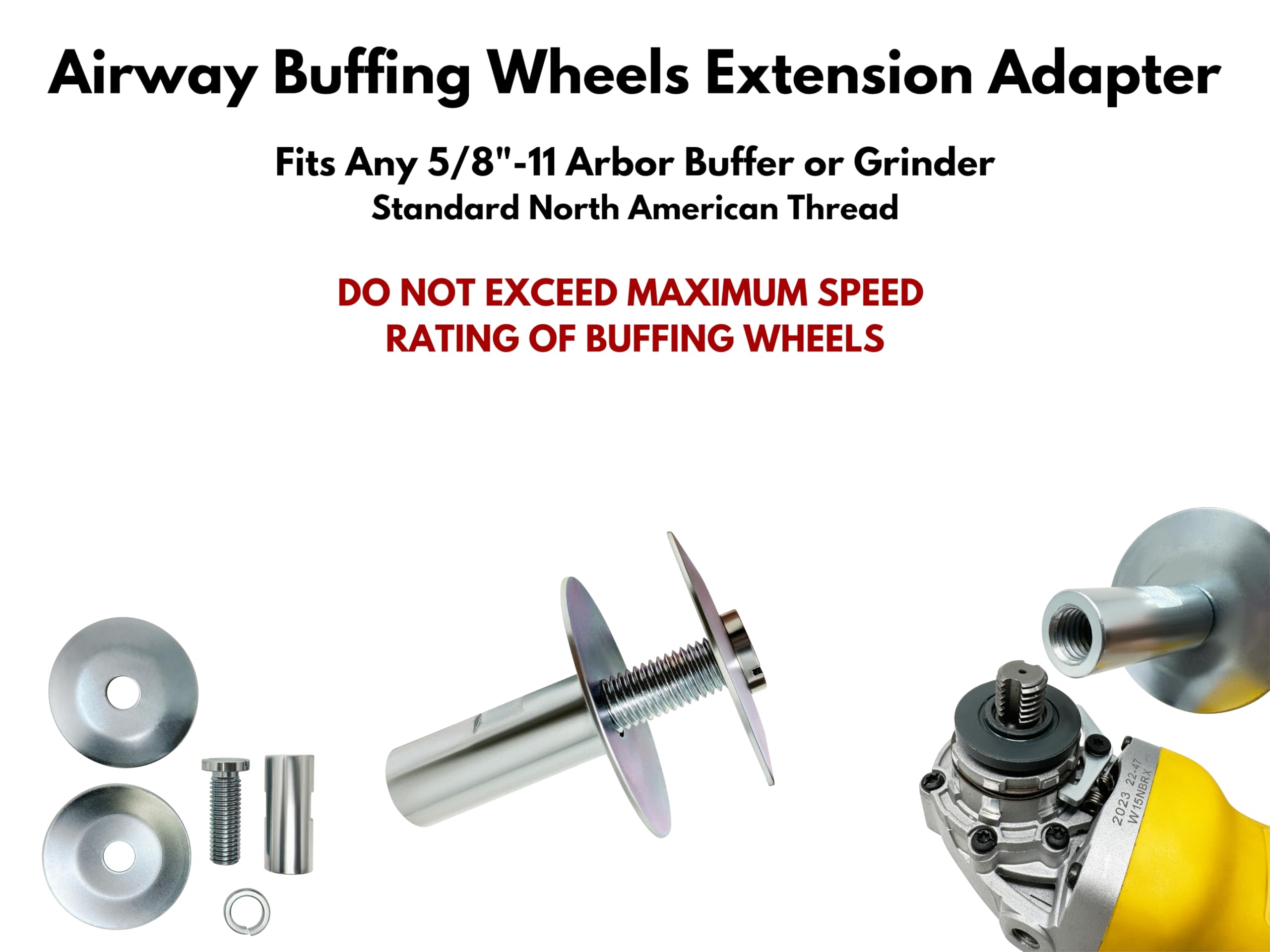 LINE10 Tools Airway Buffing Wheels Grinder Buffer Extension Adapter 5/8"-11 American Standard Thread