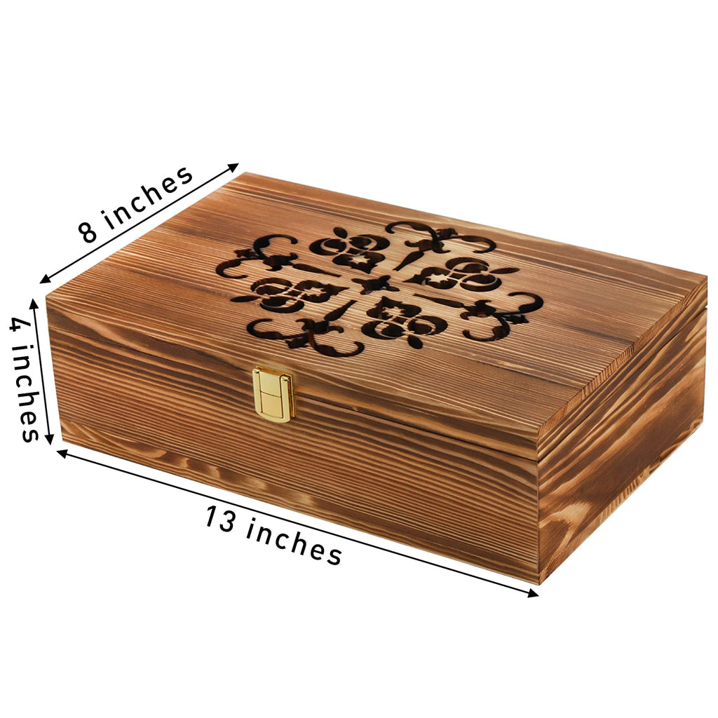 Coloch Wooden Tea Bag Storage Box with Carved Lid, 8-Compartment Tea Chest Organizer Spice Packets Container for Living Room, Kitchen, Gift for Office, Home Decor