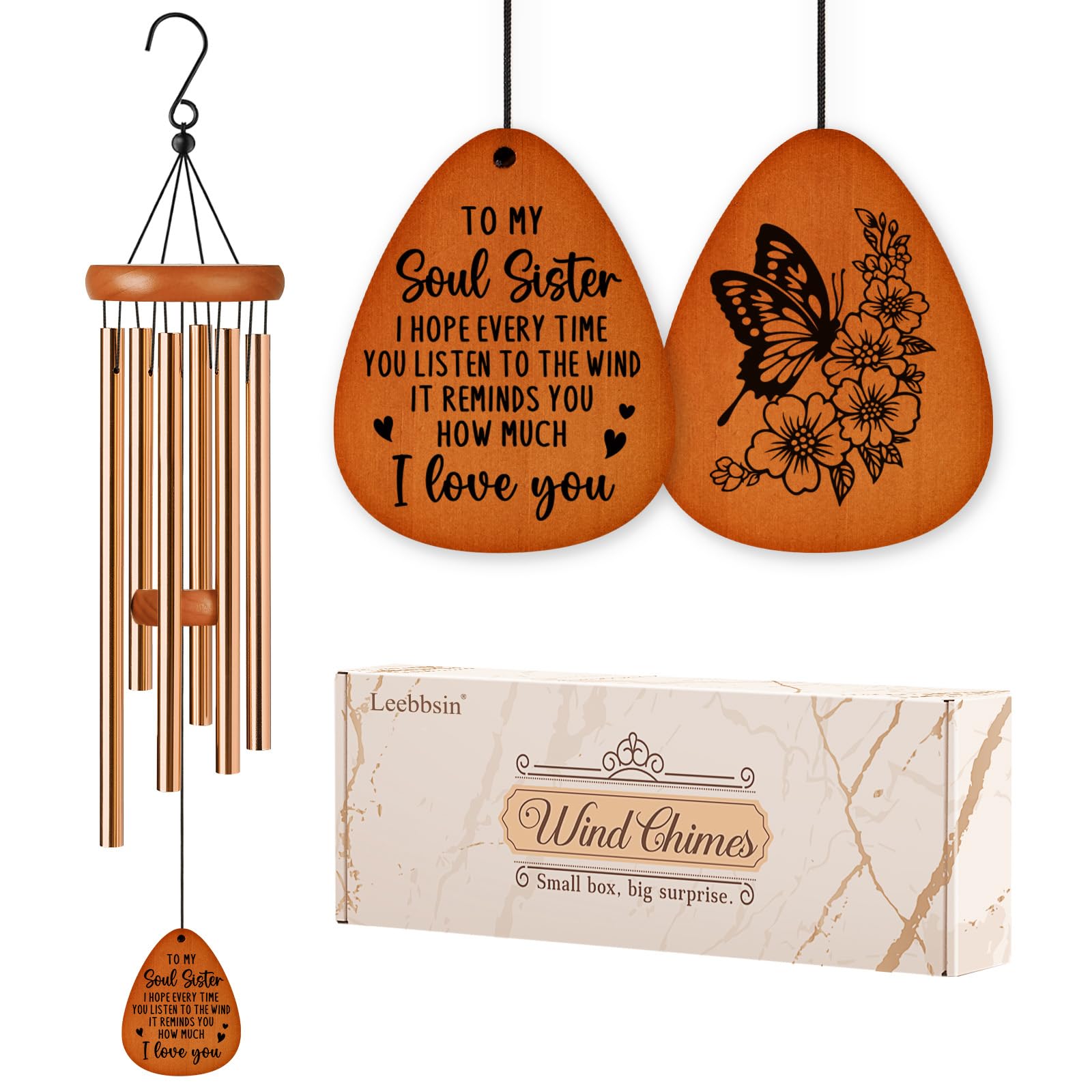 Leebbsin Soul Sister Wind Chime, Unique Birthday Gift for Soul Sister, Bestie, BFF. Love Reminder Gifts for Wedding, Graduation, Thanksgiving, Christmas