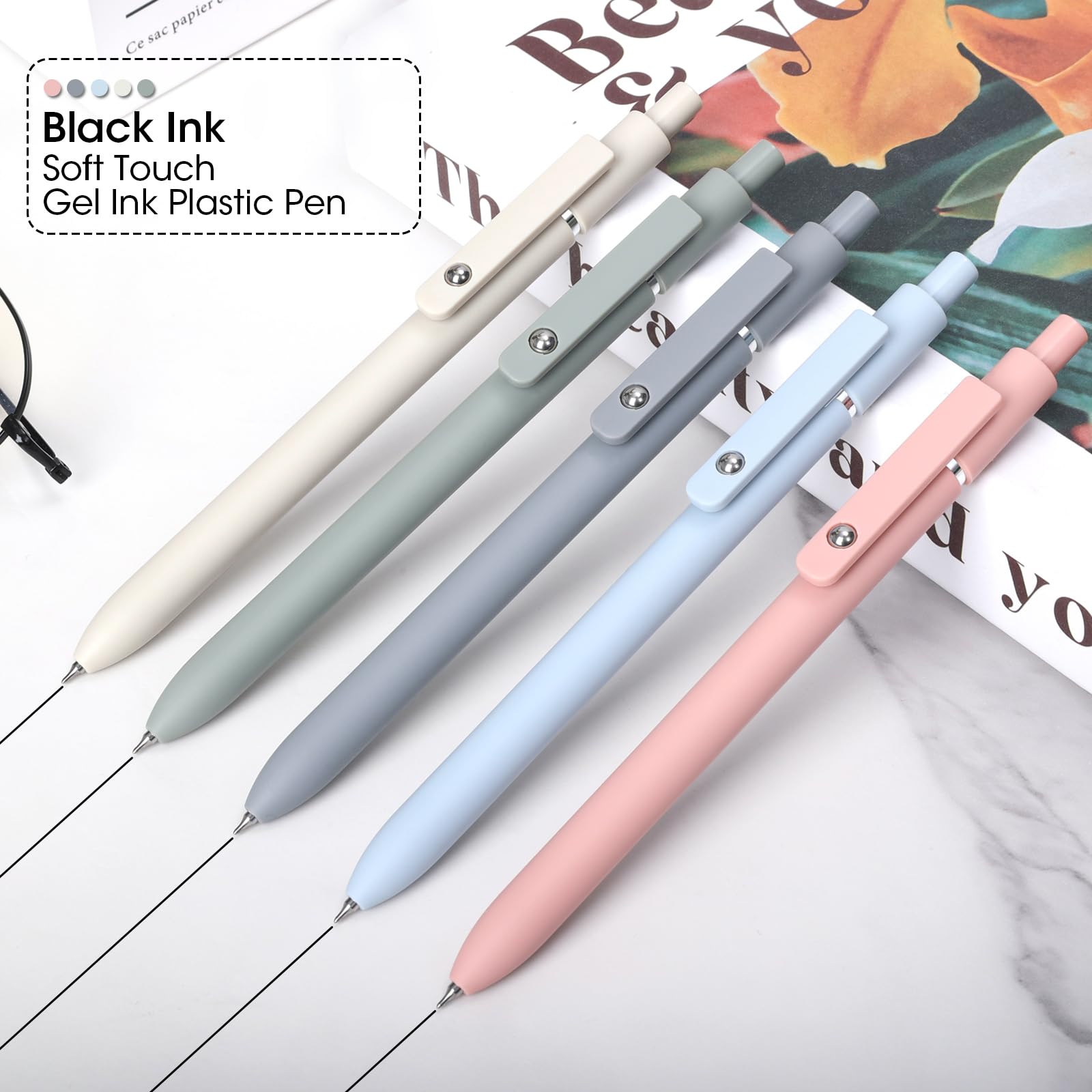FIOVER 10pcs Gel Pens Quick Dry Ink Pens Fine Point Premium Retractable Rolling Ball Gel Pens Black Ink Smooth Writing for School Office Home (10pcs Morandi)