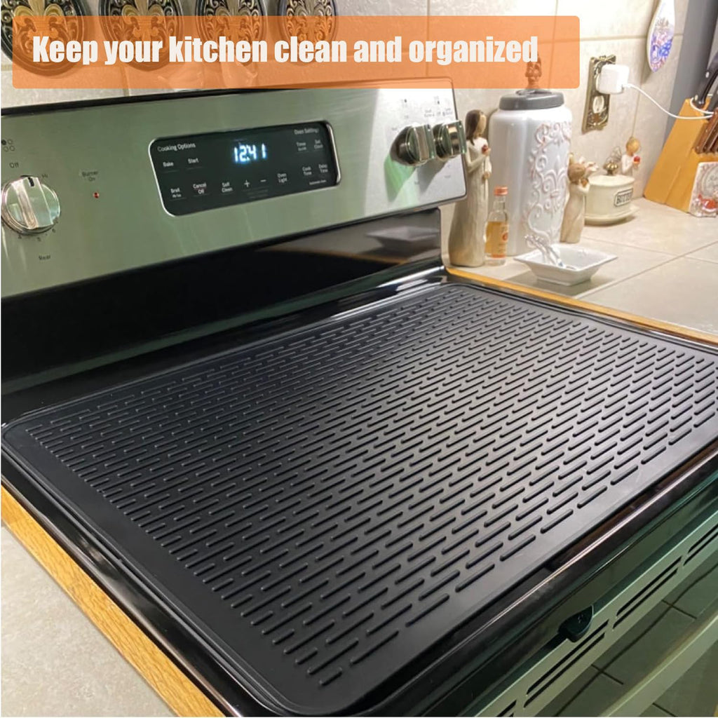 Eazmate Silicone Stove Top Cover for Electric Stove 28 x 20 Inch, Silicone Mat Protector for Extra Kitchen Space, Heat Resistant Stovetop Cover, Black