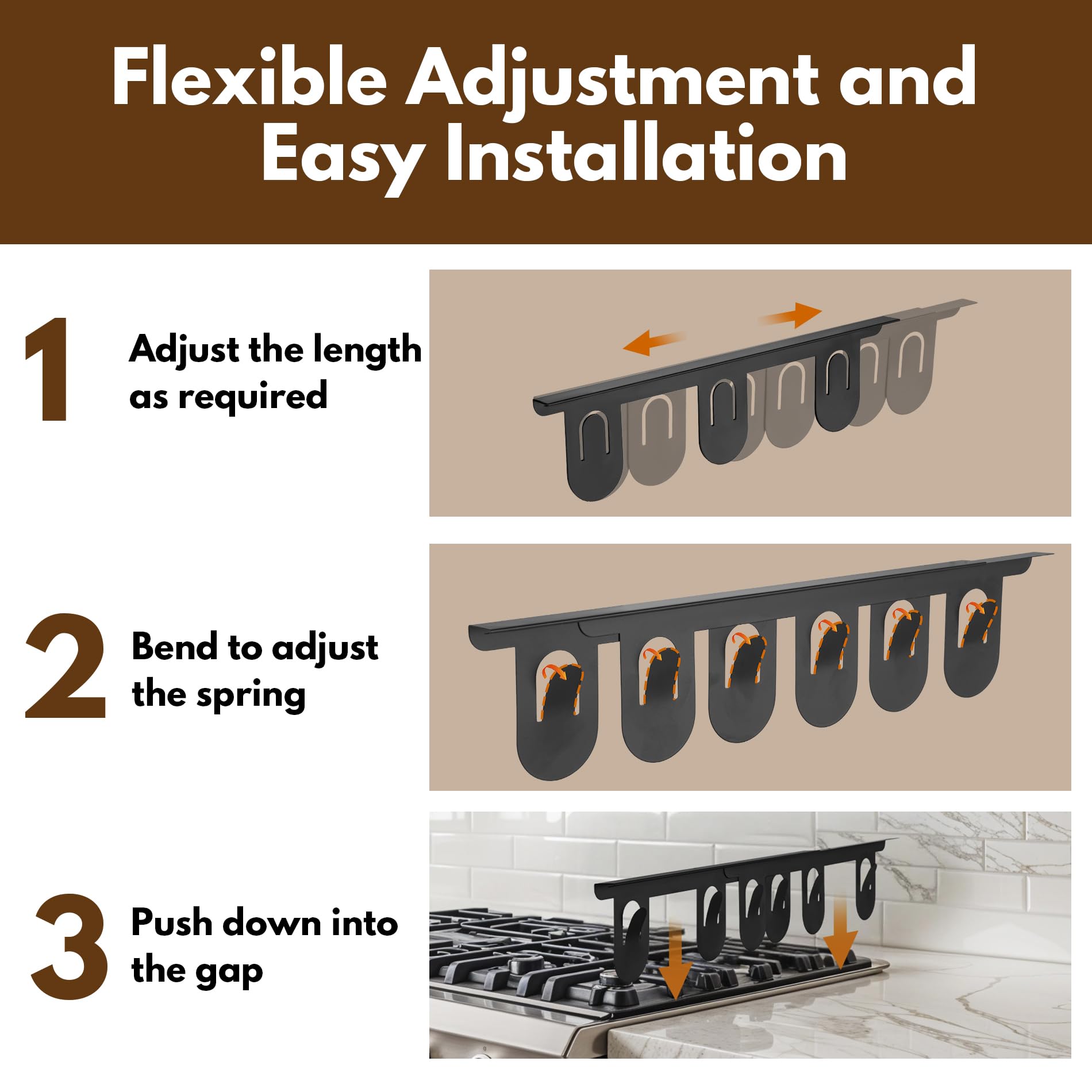RECAPS Stainless Steel Extendable Stove Gap Covers Fliter 13.8"to 27.5"in, Stove Side Gap Covers for Kitchen, Heat Resistant Oven Crack Guard for Counter (2 Packs，Black）