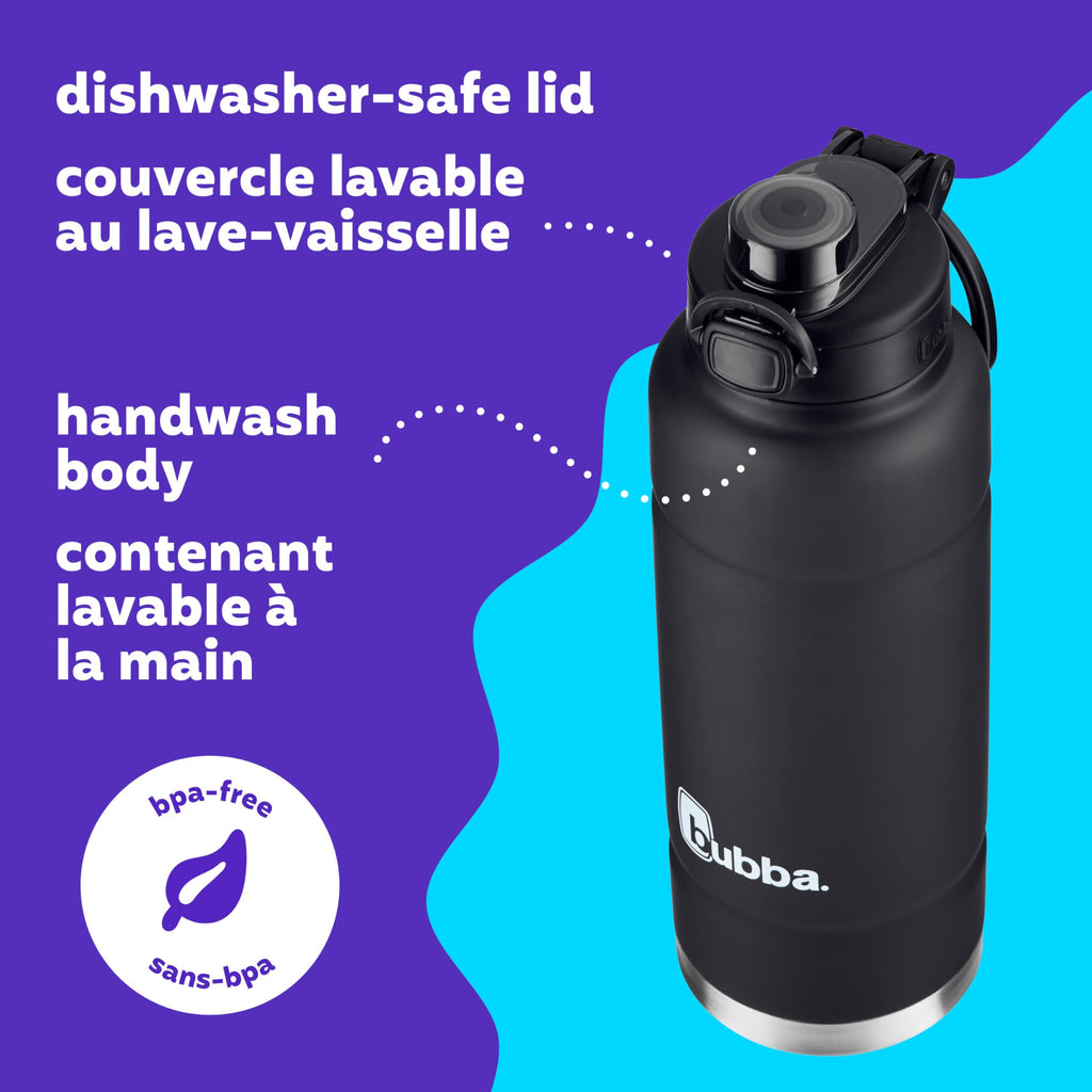 bubba Trailblazer Stainless Steel Water Bottle with Push Button Lid, 40 oz (1.18 L), Vacuum-Insulated, Rubberized Licorice