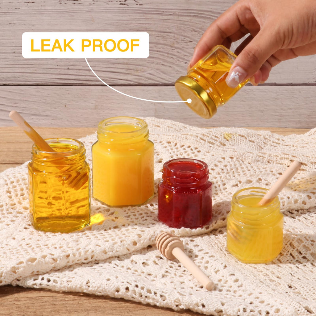 20 Pack 3 oz Mini Honey Jars with Dipper, Glass Hexagon Honey Jar for Wedding Favors, Empty Glass Jars for Party Favor