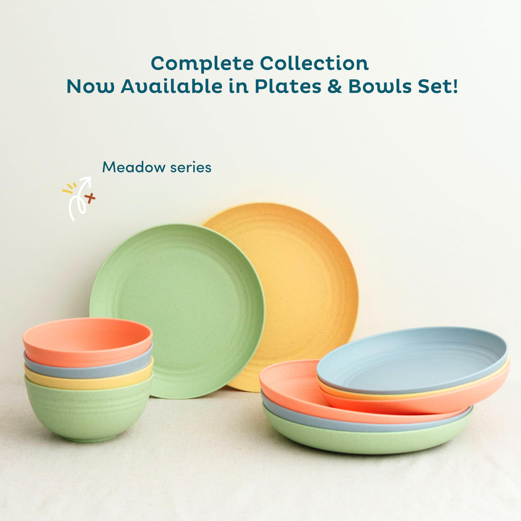 Nook Theory Reusable Wheat Straw Bowls 8 Pcs - 26 Oz Cereal Bowl, Non-Toxic Kids and Toddler Bowl, Microwavable, Dishwasher Safe and Unbreakable Dinnerware (Meadow)