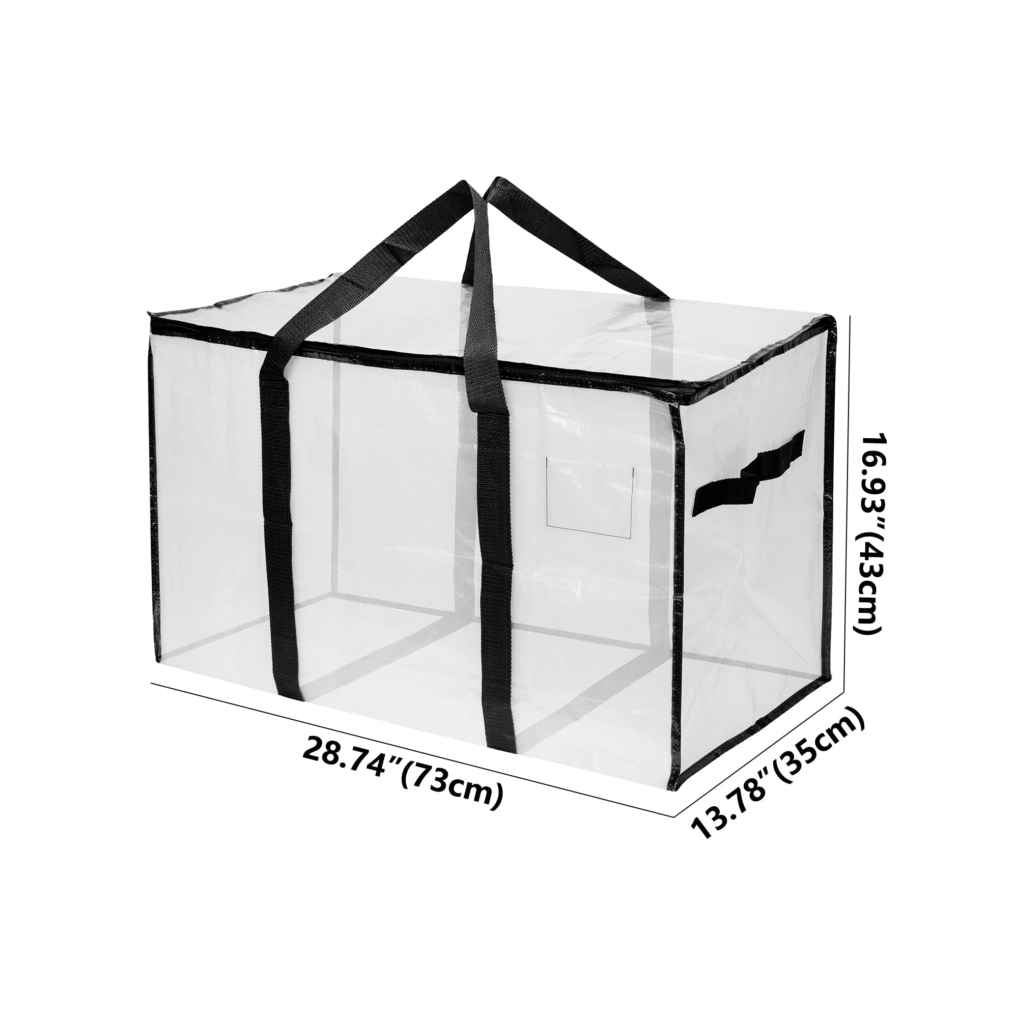 Ginsco Extra Large Heavy Duty Moving Bag Storage Totes Packing Bags Organizer Tote with Strong Handles Double Zippers for Transporting Organizing Travelling College Dorm Bedroom Closet (4 Pack, Clear)