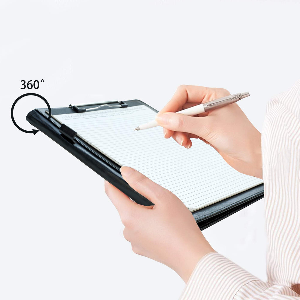 Padfolio Clipboard Folder File Folder With Pocket, Faux Leather Clipboard Storage For Letter Size A4 Wring Pad for Business School Office Conference (Black)