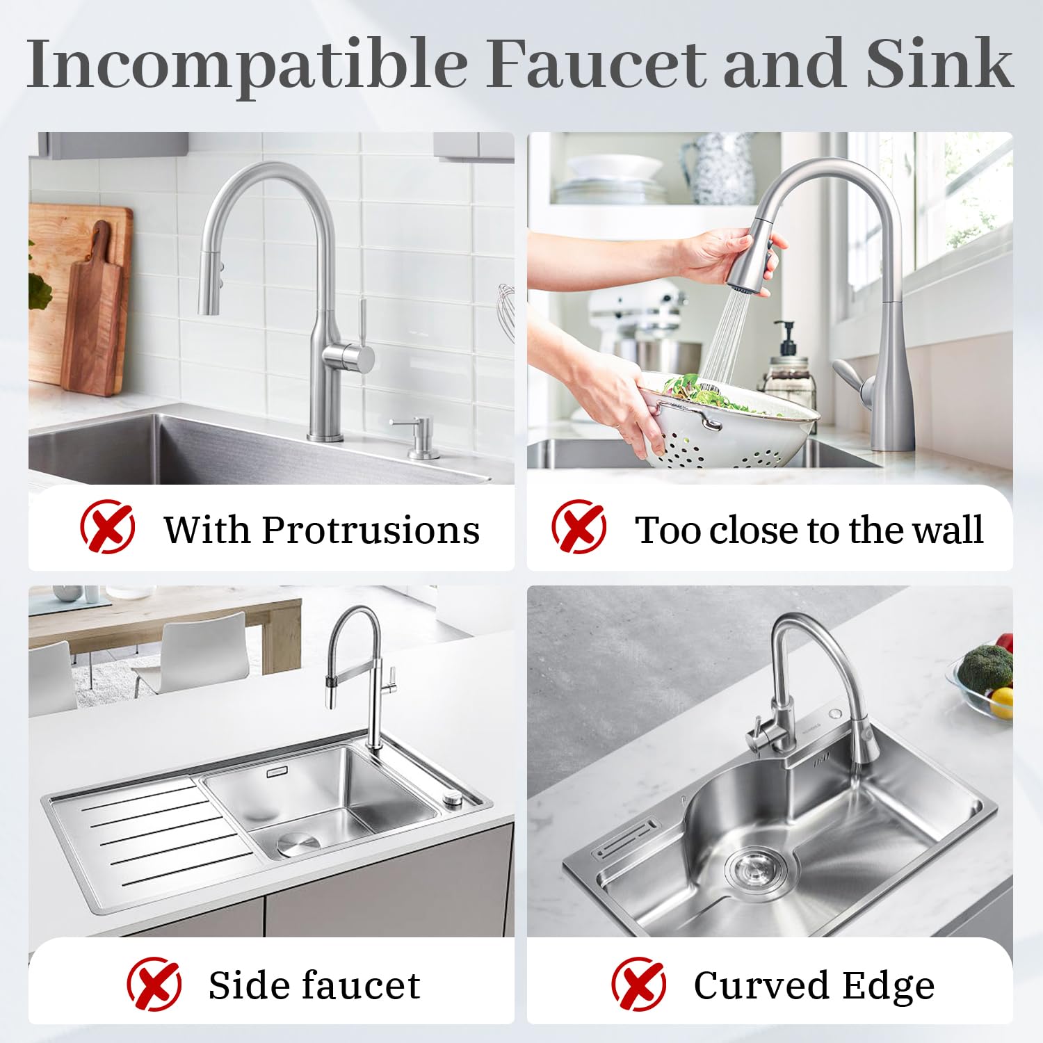 PoYang 24 inch Kitchen Sink Splash Guard, Silicone Draining Mat for Sink Longer Silicone Faucet Drainer Pad, Sink Protector for Kitchen Sink Mat, Sponge Holder for Kitchen Sink Accessories, Light Grey