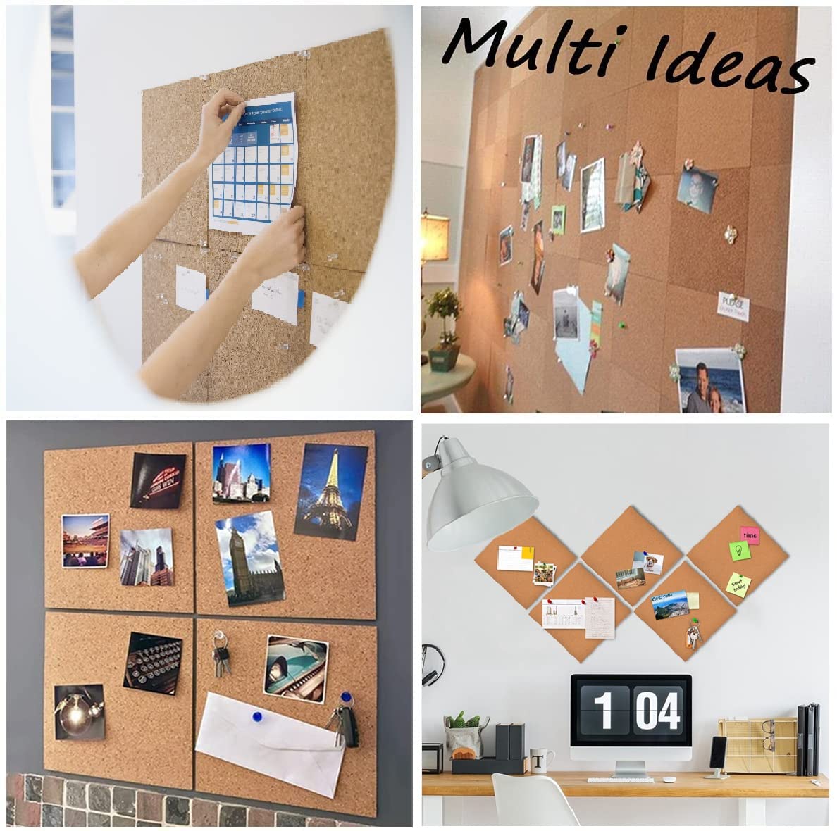 YCCYYCCY 30cm x 30cm Self-Adhesive Cork Borad, 4mm Thick Cork Boards for Walls, 9 Pack Bulletin Board, Cork Board Tiles for Office, Home, School(4mm,9P,CA)