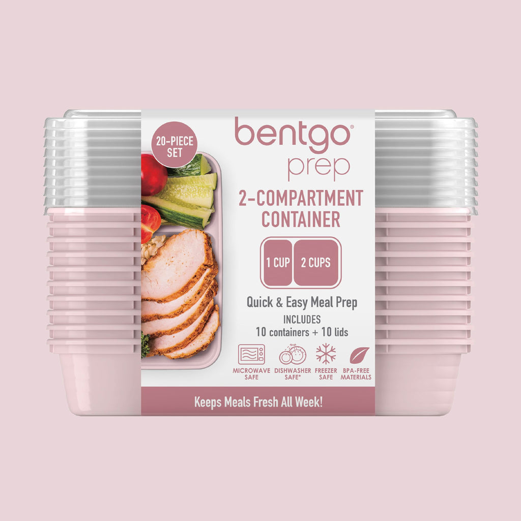 Bentgo® 20-Piece Lightweight, Durable, Reusable BPA-Free 2-Compartment Containers - Microwave, Freezer, Dishwasher Safe - Blush Pink