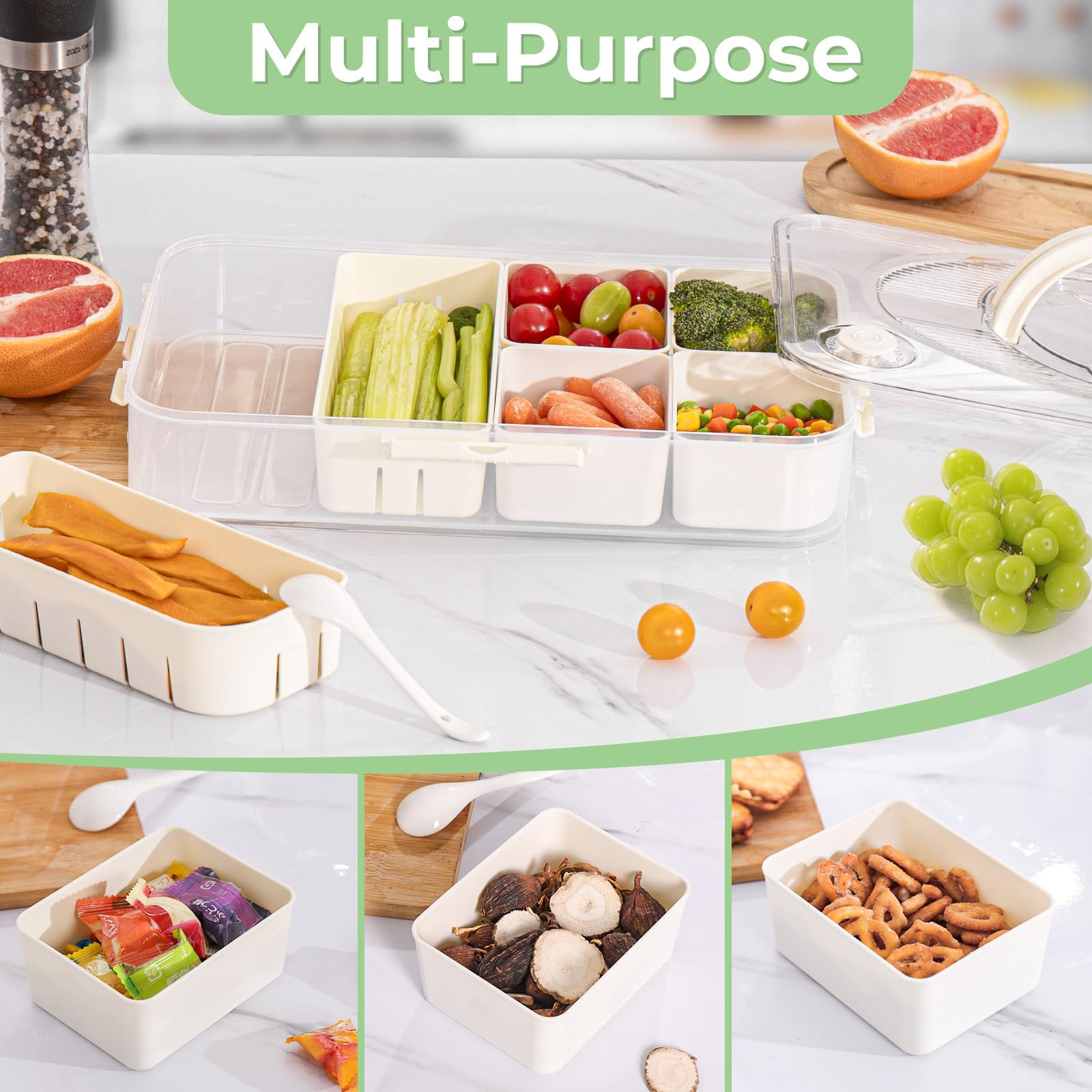 2 Pack 8 Compartment Snackle Box Container Divided Serving Tray, Luxear Snack Box Charcuterie Container with Lid and Handle,Portable Snack Platter Organizer for Candy Fruits Veggie Party Travel Picnic