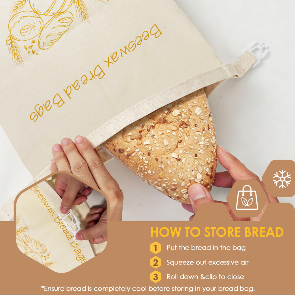 2-Pack Reusable Beeswax Bread Bags - Large 17x13 Inch for Sourdough & Homemade Bread Storage | All-Natural Beeswax Preservation, Eco-Friendly Cotton Food Bags - Easy to Clean & Daily Use